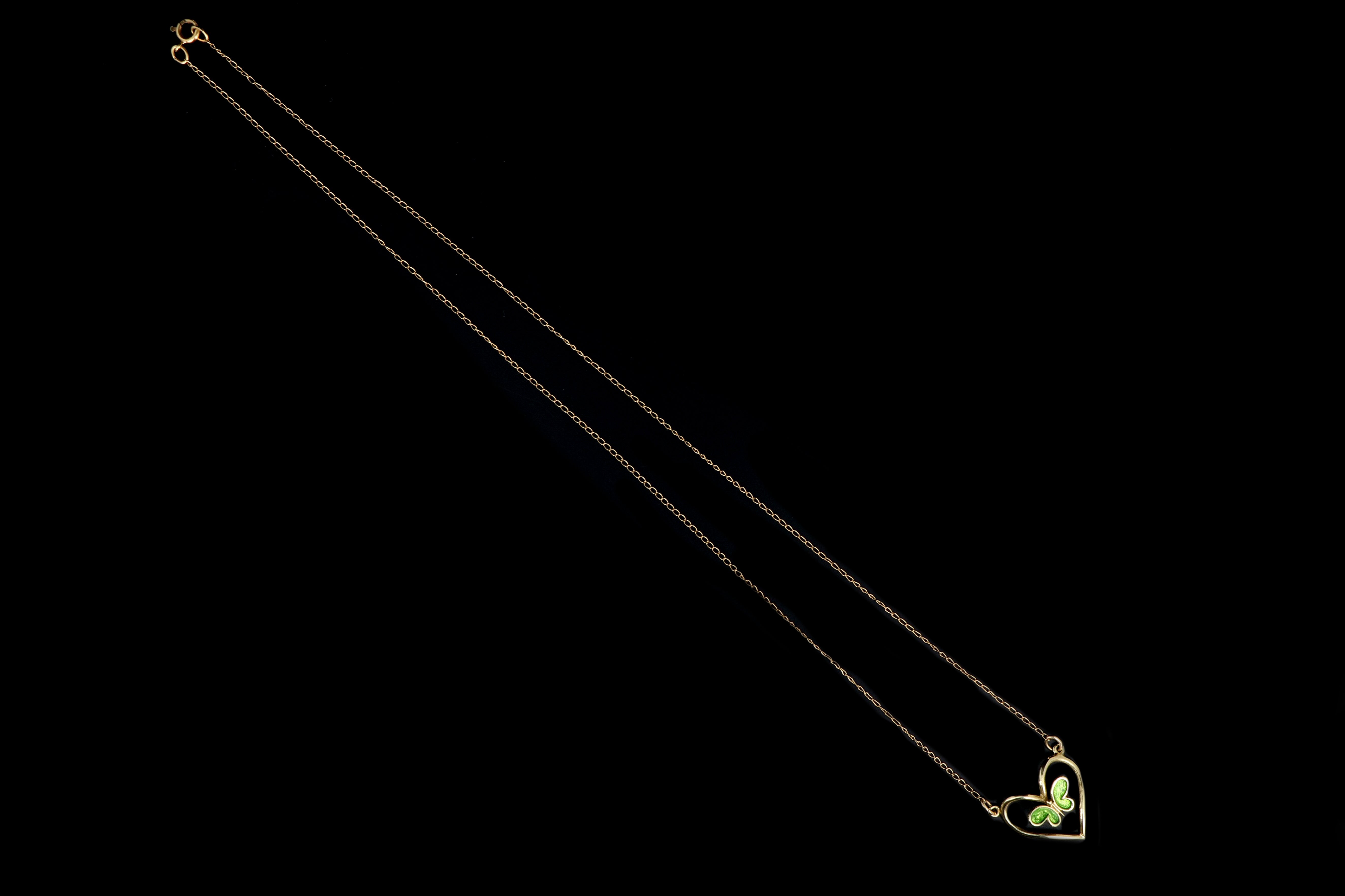 Modern 14K Yellow Gold Green Enamel Butterfly Necklace - Queen May