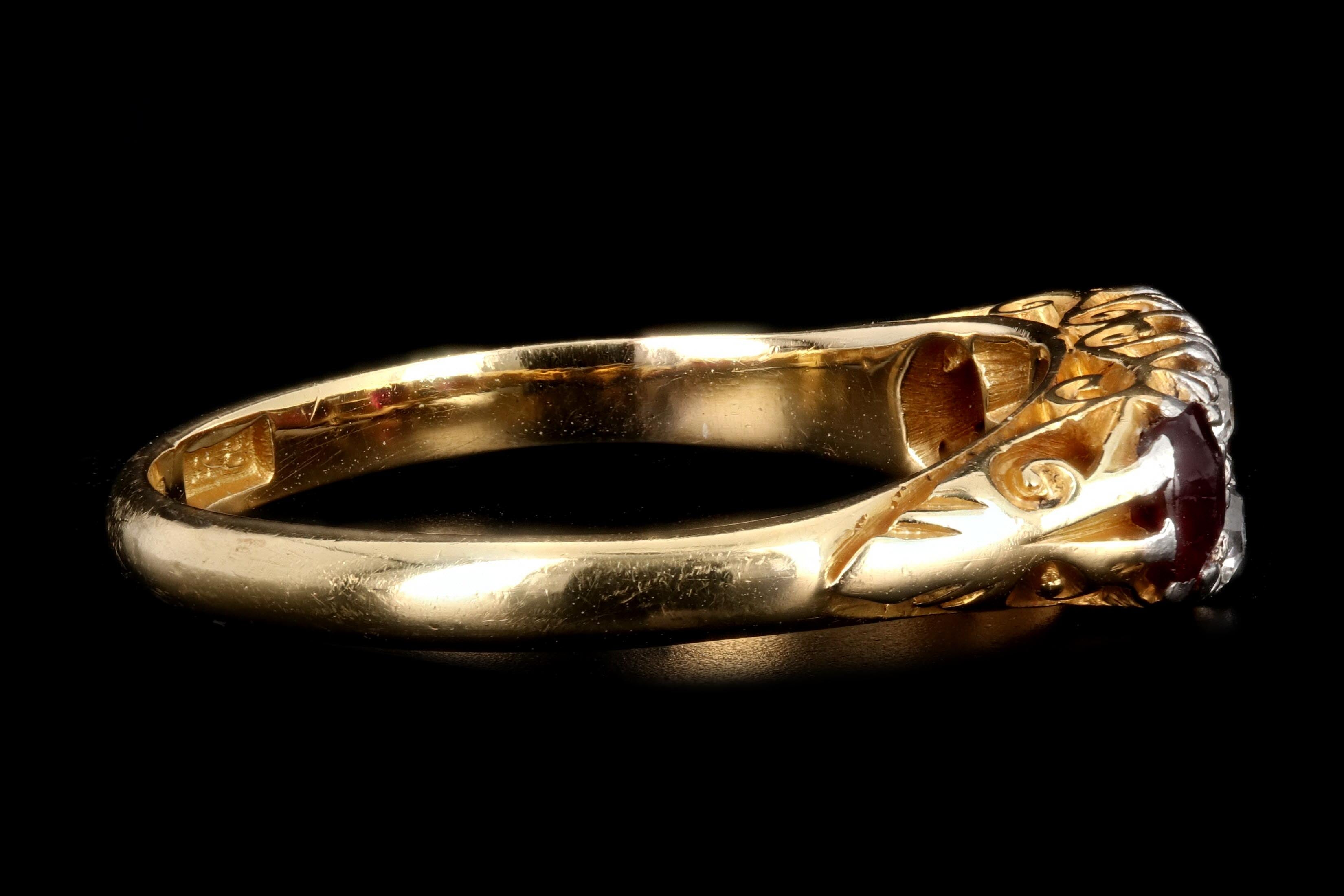 Victorian 18K Yellow Gold .70 CTS Natural Ruby and Diamond Ring - Queen May