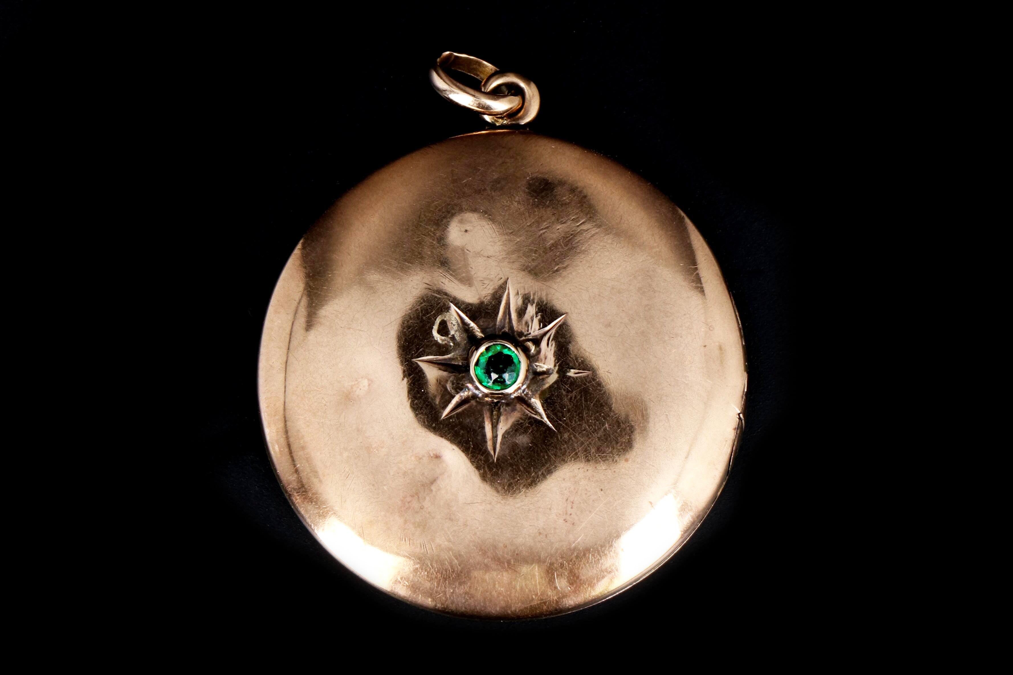 Victorian 10K Rose Gold Green Glass Locket - Queen May
