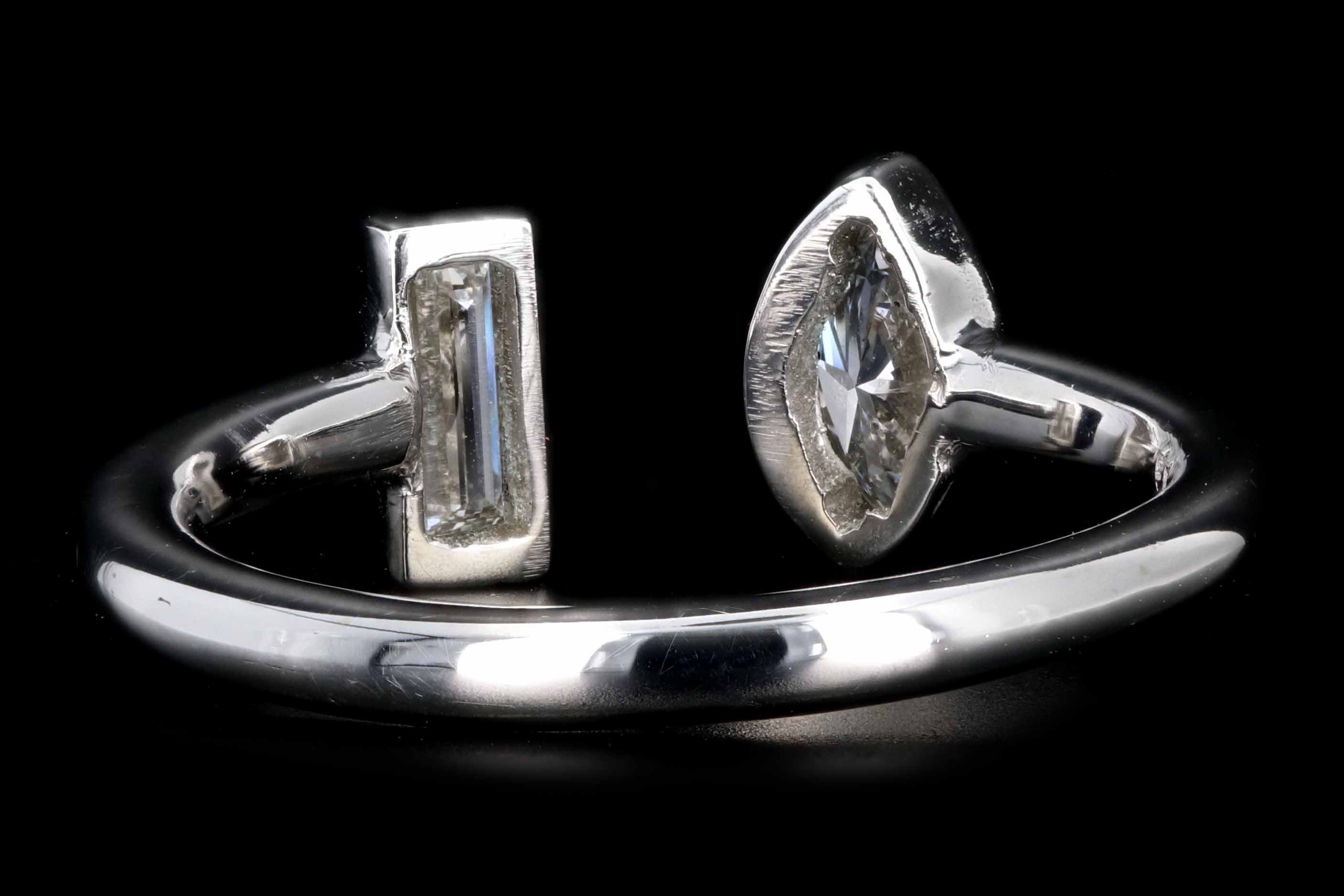 New Handmade 14K White Gold .61 CTW Baguette Cut and Marquise Cut Diamond Ring - Queen May