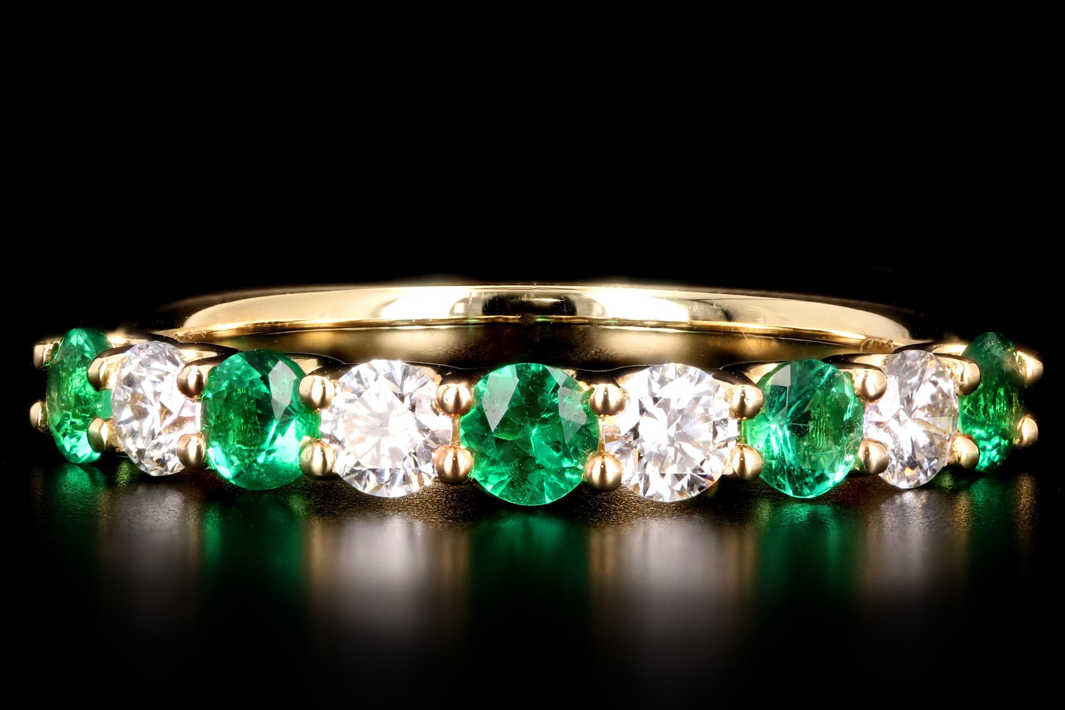 New 14K Yellow Gold Emerald and Diamond Band - Queen May