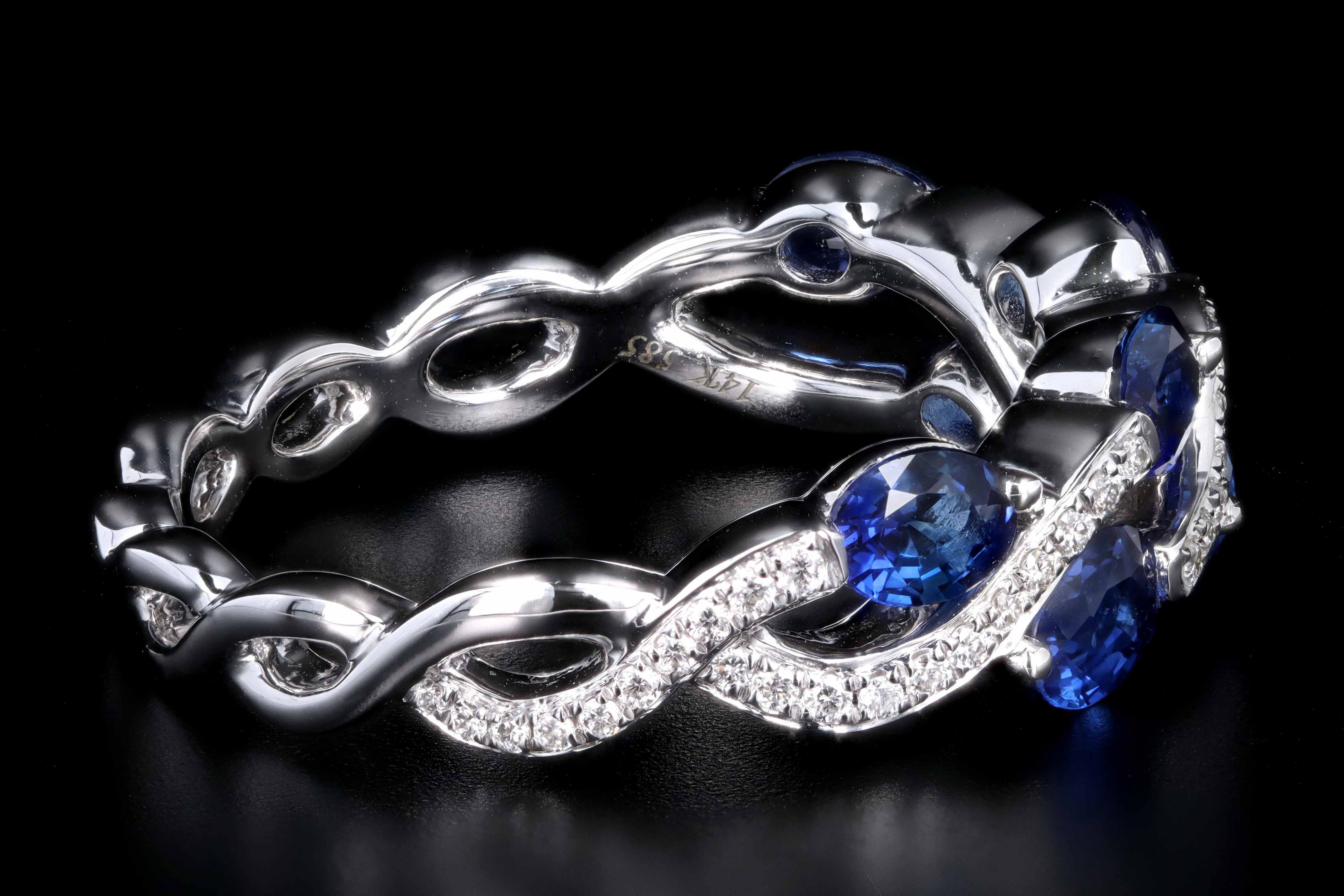 New 14K White Gold 1.44 Carat Sapphire and Diamond Interweaving Band - Queen May