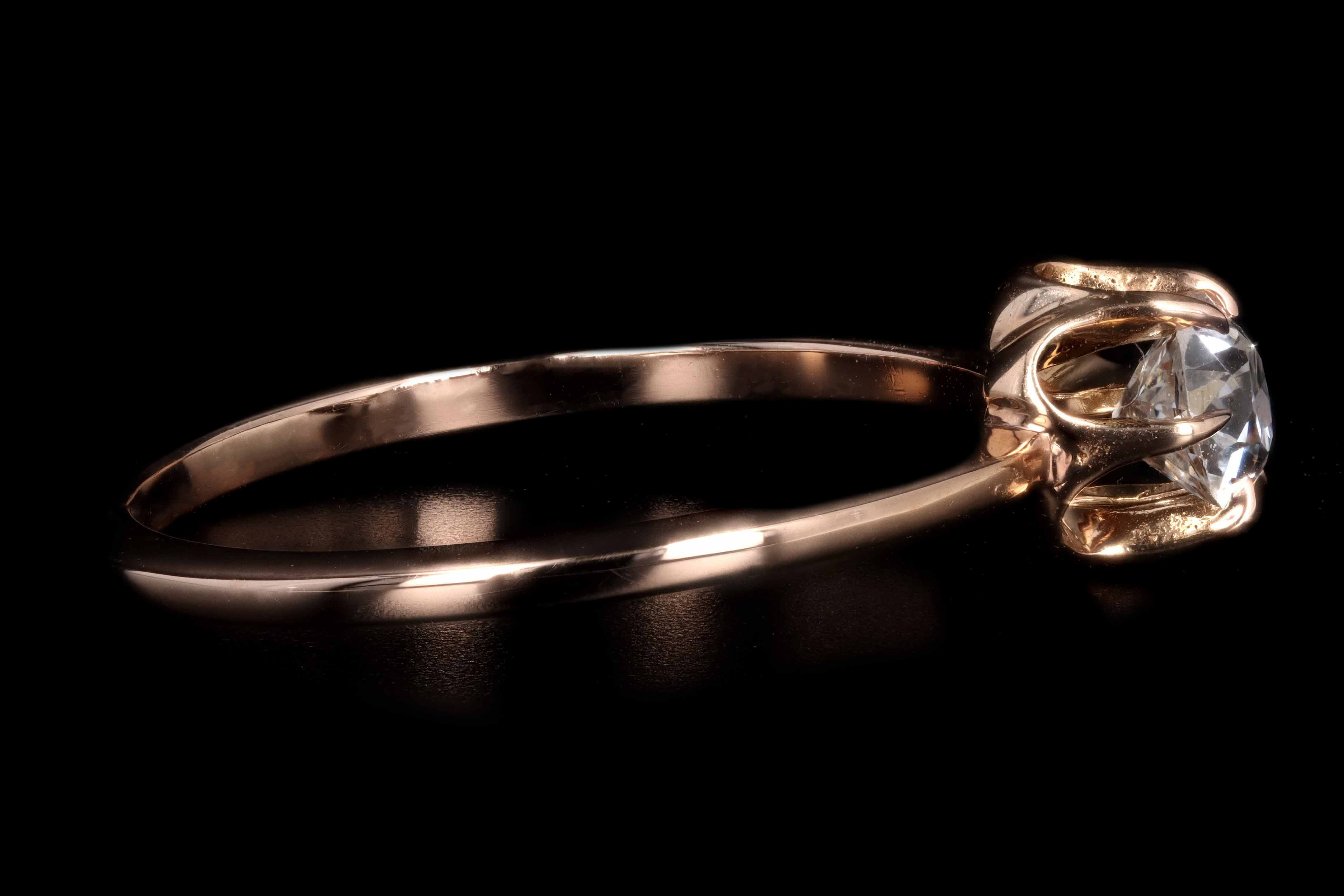 Victorian 14K Rose Gold .40 Carat Old Mine Cut Blecher Mounted Diamond Ring - Queen May