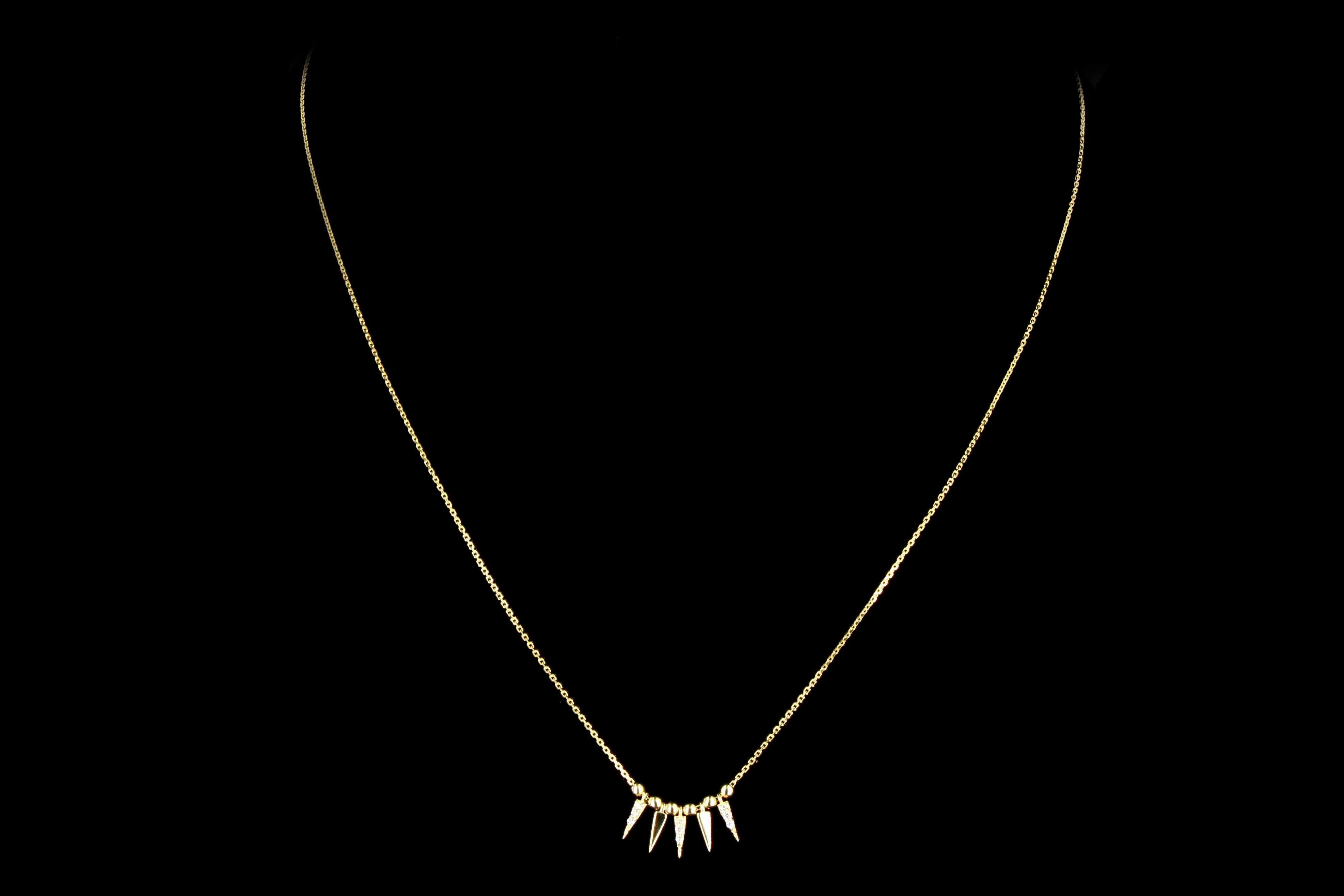 New 14K Gold Diamond Bead and Spike Necklace Adjustable 16-18 inches - Queen May
