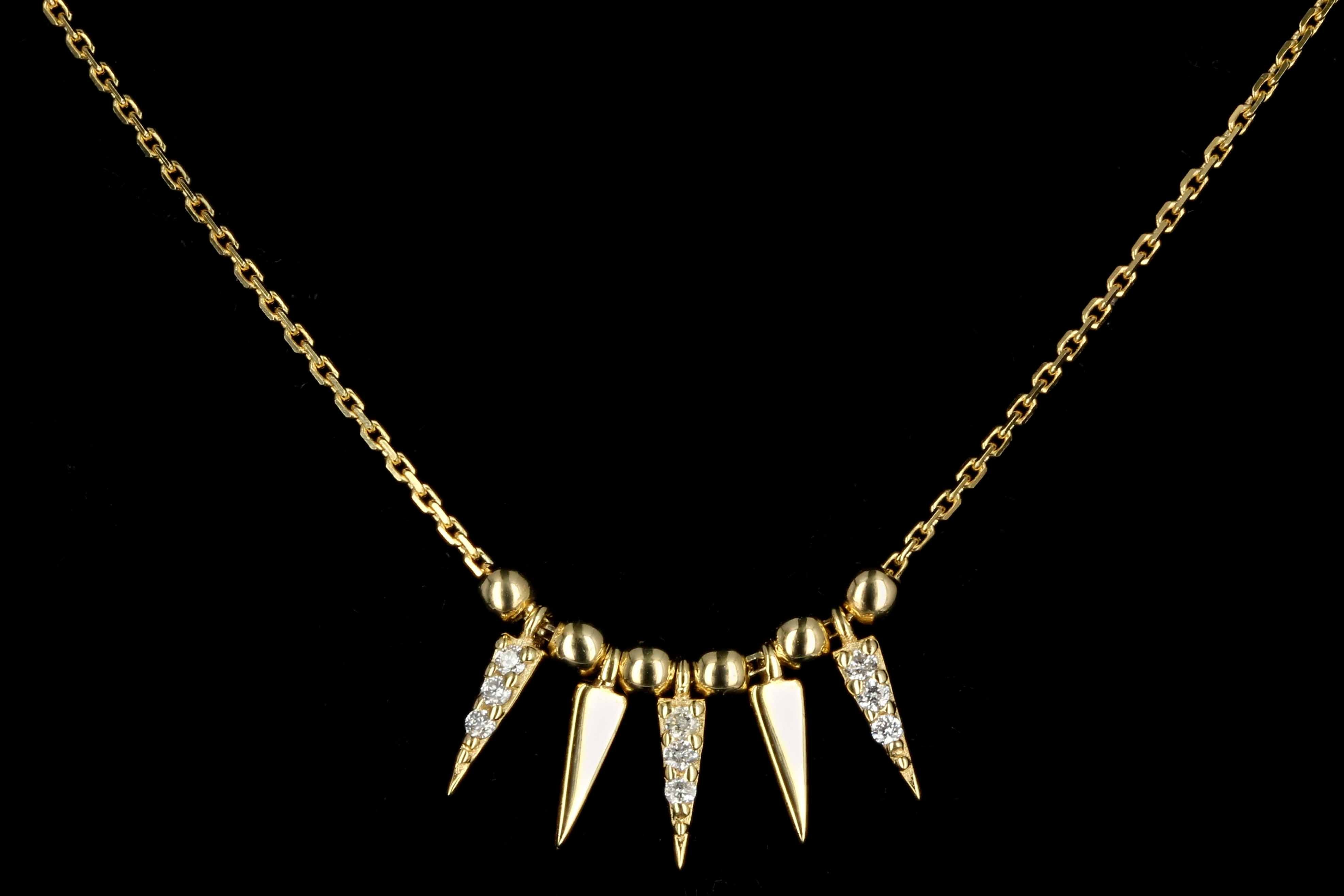 New 14K Gold Diamond Bead and Spike Necklace Adjustable 16-18 inches - Queen May