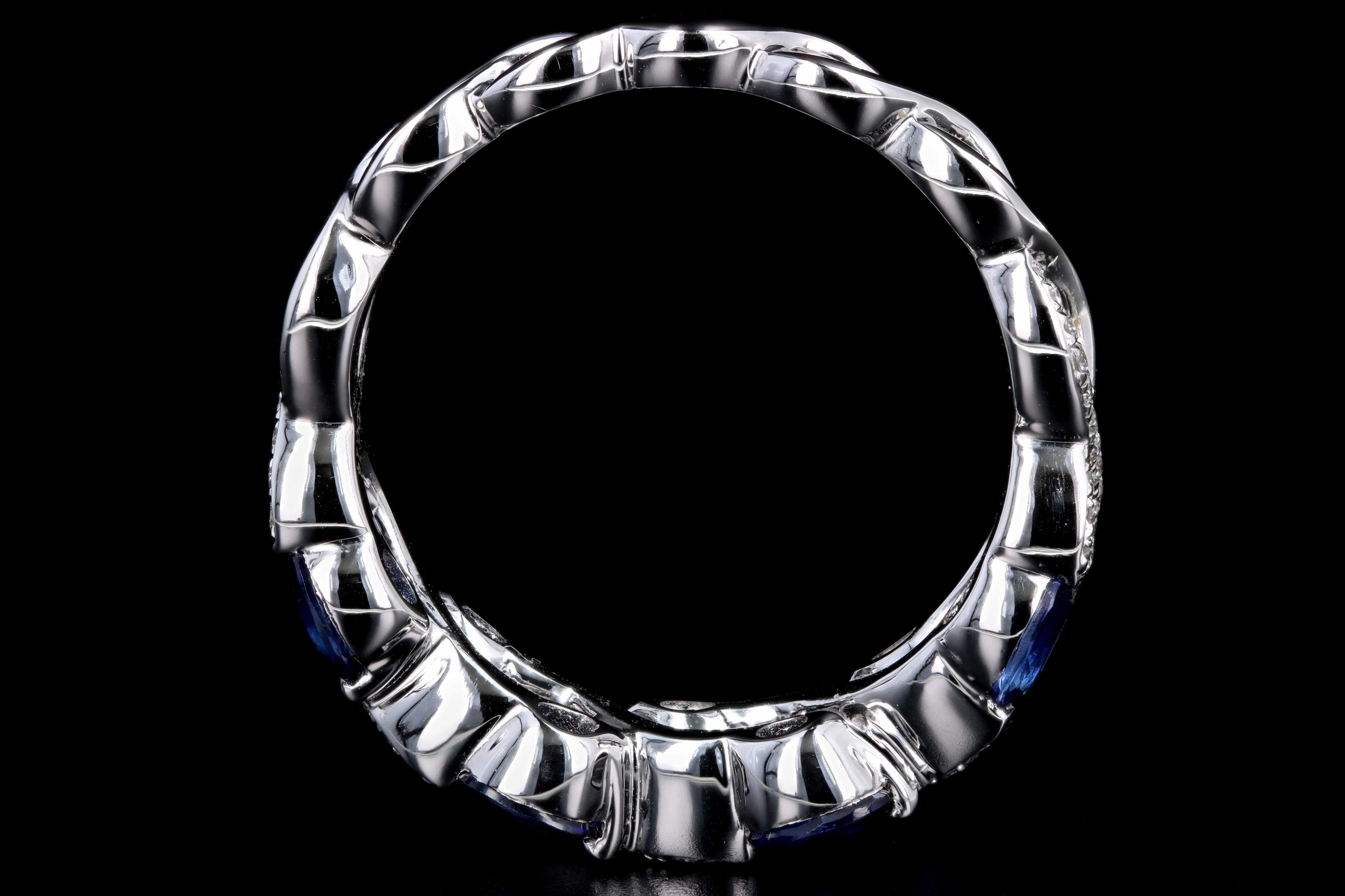 New 14K White Gold 1.44 Carat Sapphire and Diamond Interweaving Band - Queen May