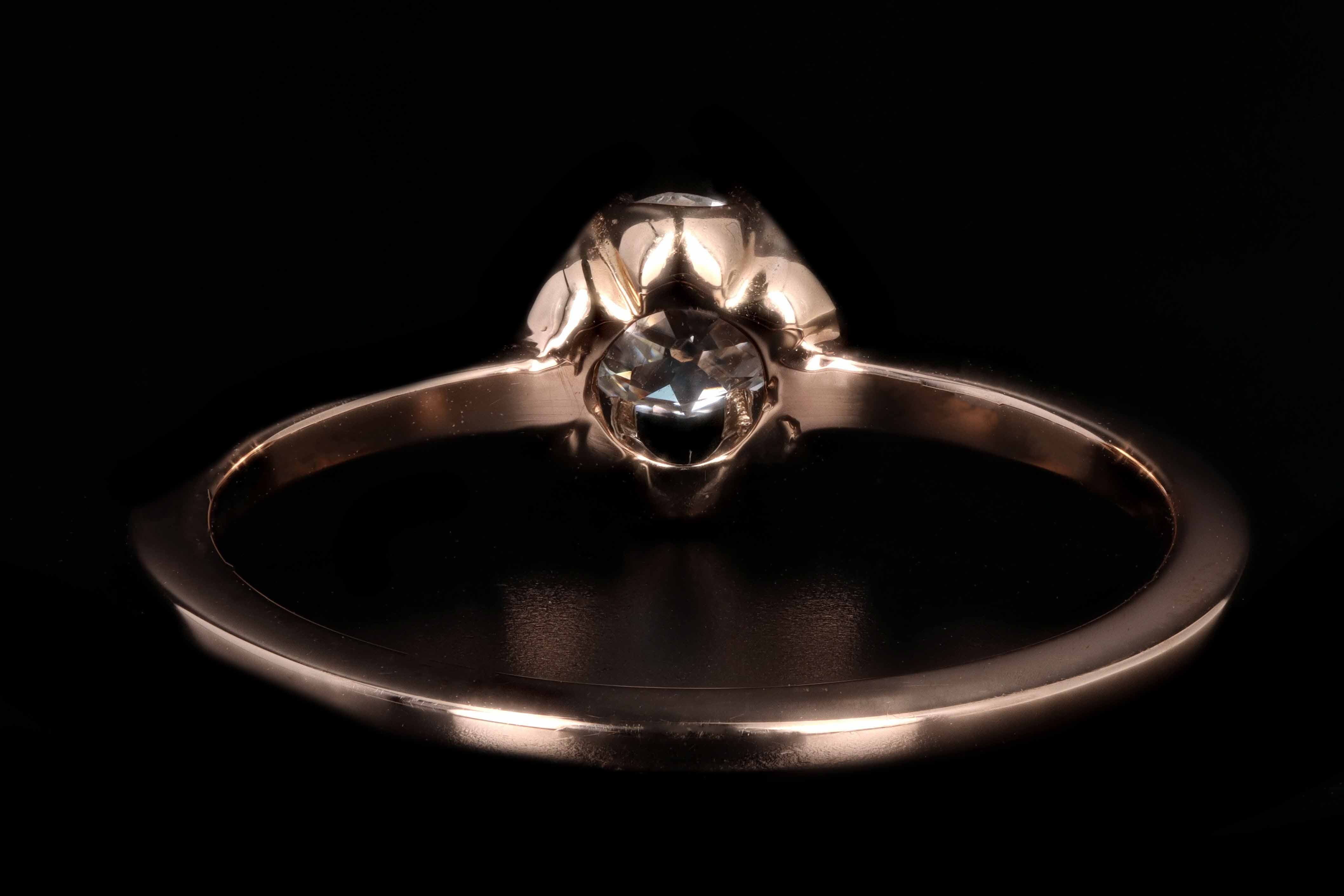 Victorian 14K Rose Gold .40 Carat Old Mine Cut Blecher Mounted Diamond Ring - Queen May