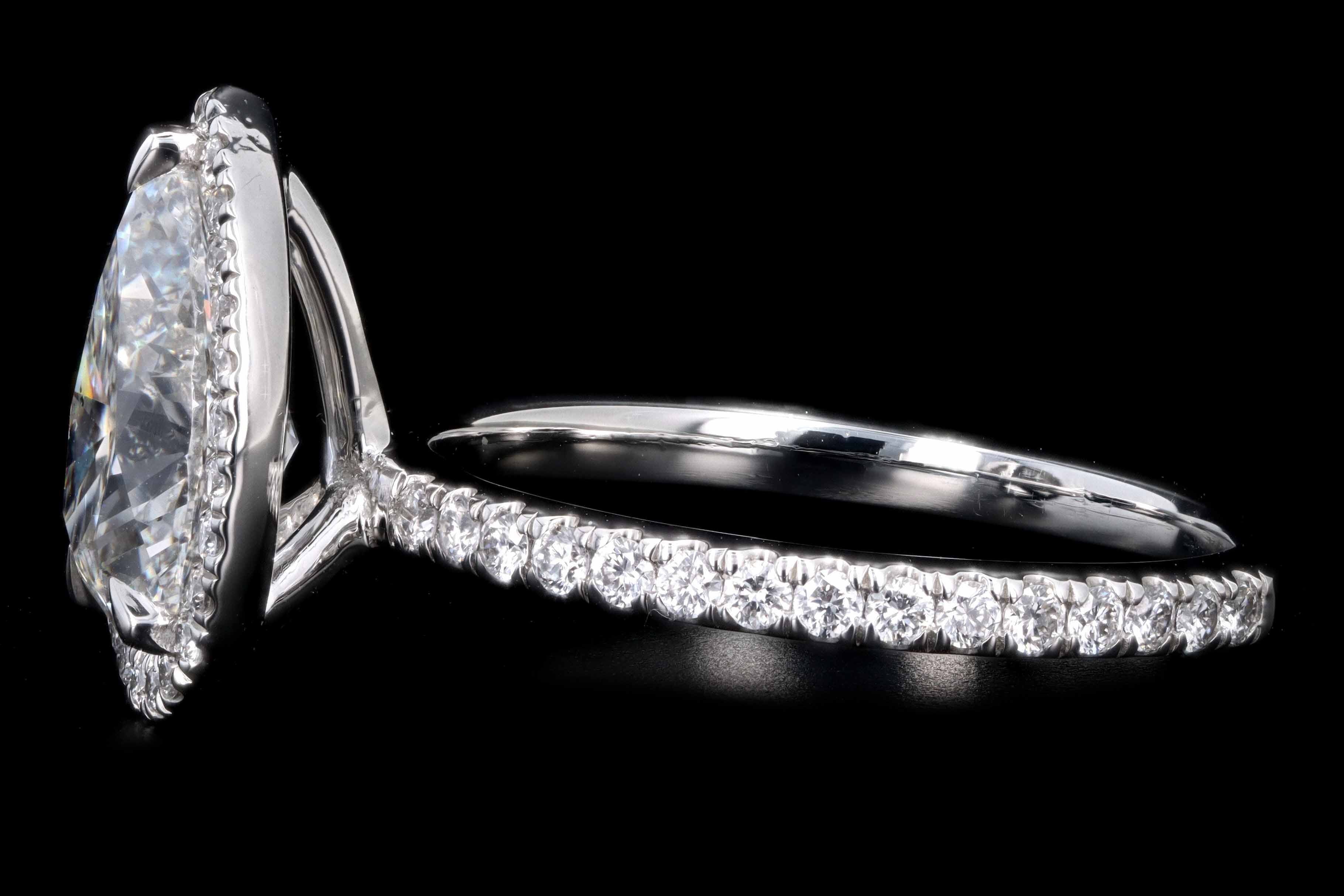 New Platinum 2.03 Carat Pear Cut Diamond Halo Engagement Ring GIA Certfied - Queen May