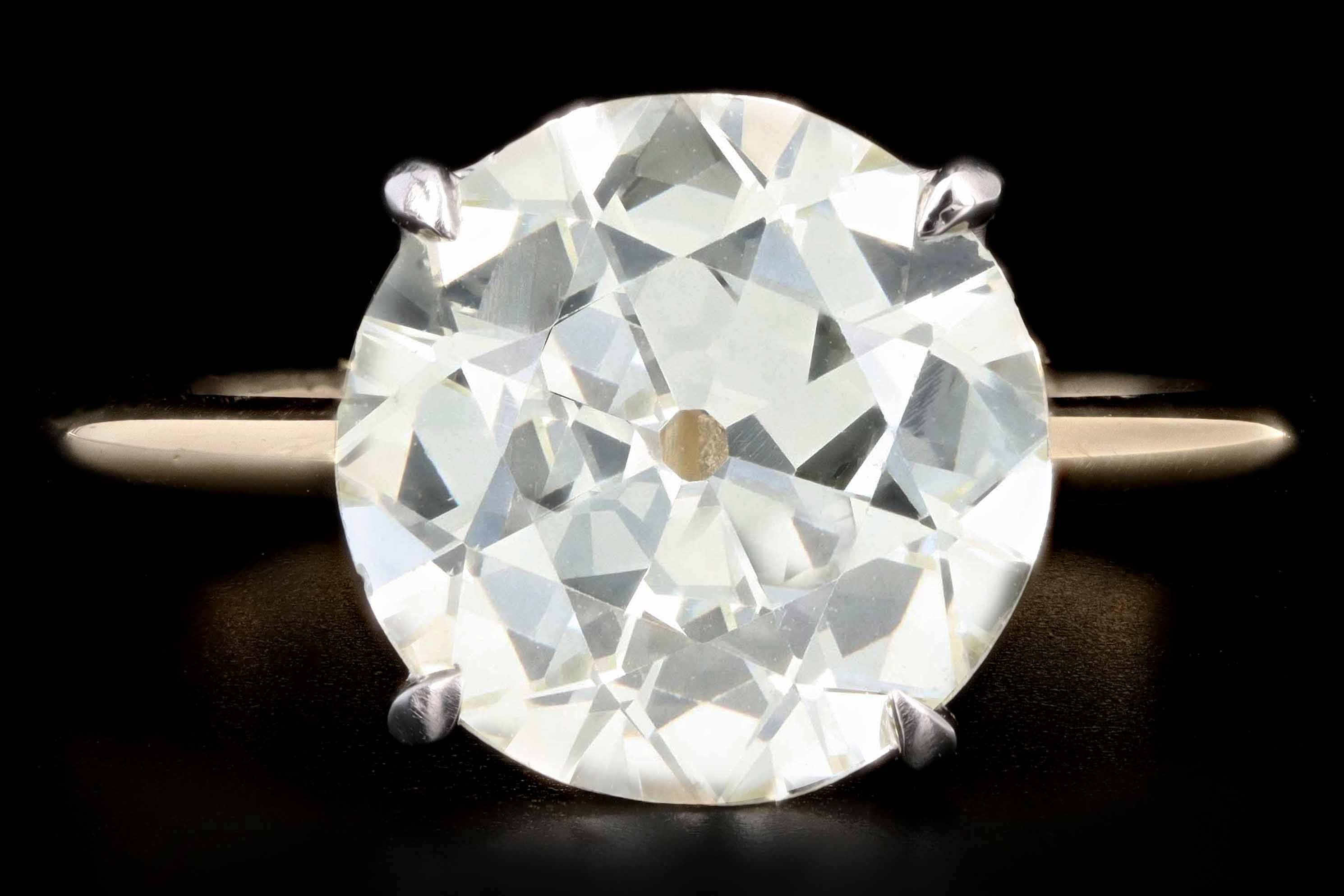New Handmade Platinum & 18K Yellow Gold 4.64 Carat Old European Cut Diamond Engagement Ring - Queen May