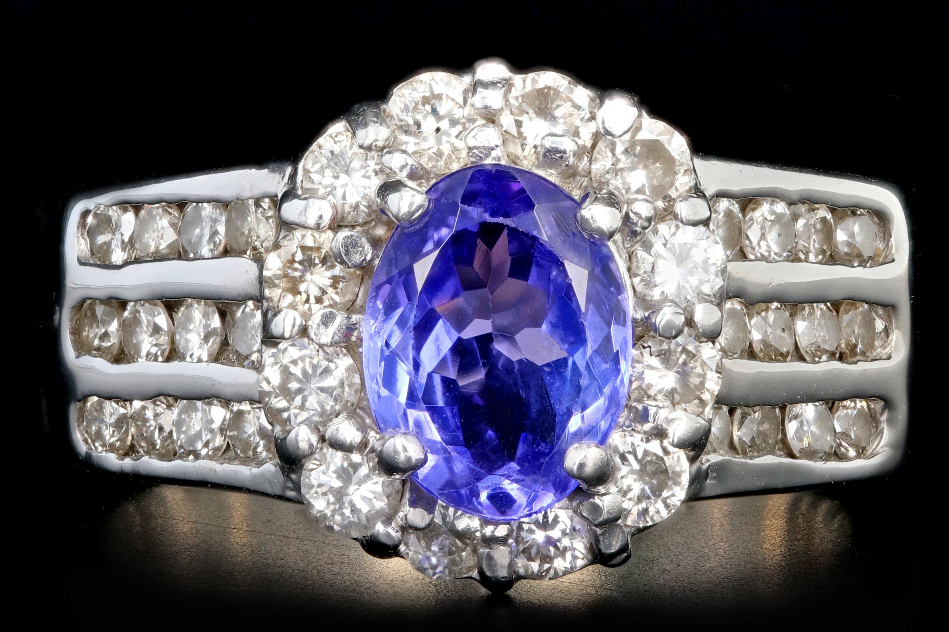 Modern 18K White Gold 1.2CT Tanzanite and Diamond Ring - Queen May