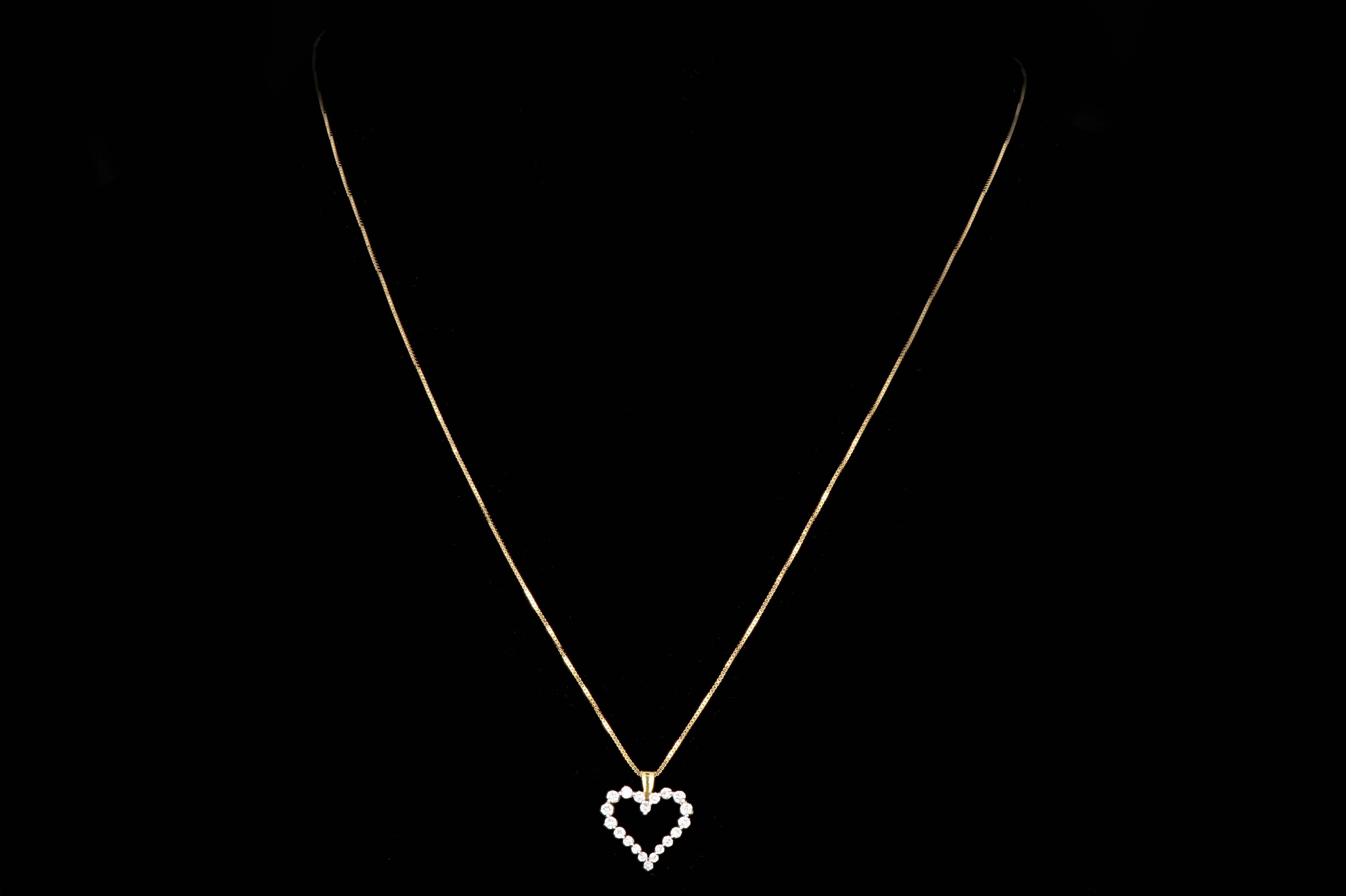 Modern 18K Yellow Gold .30 CTW Diamond Heart Pendant and Necklace - Queen May