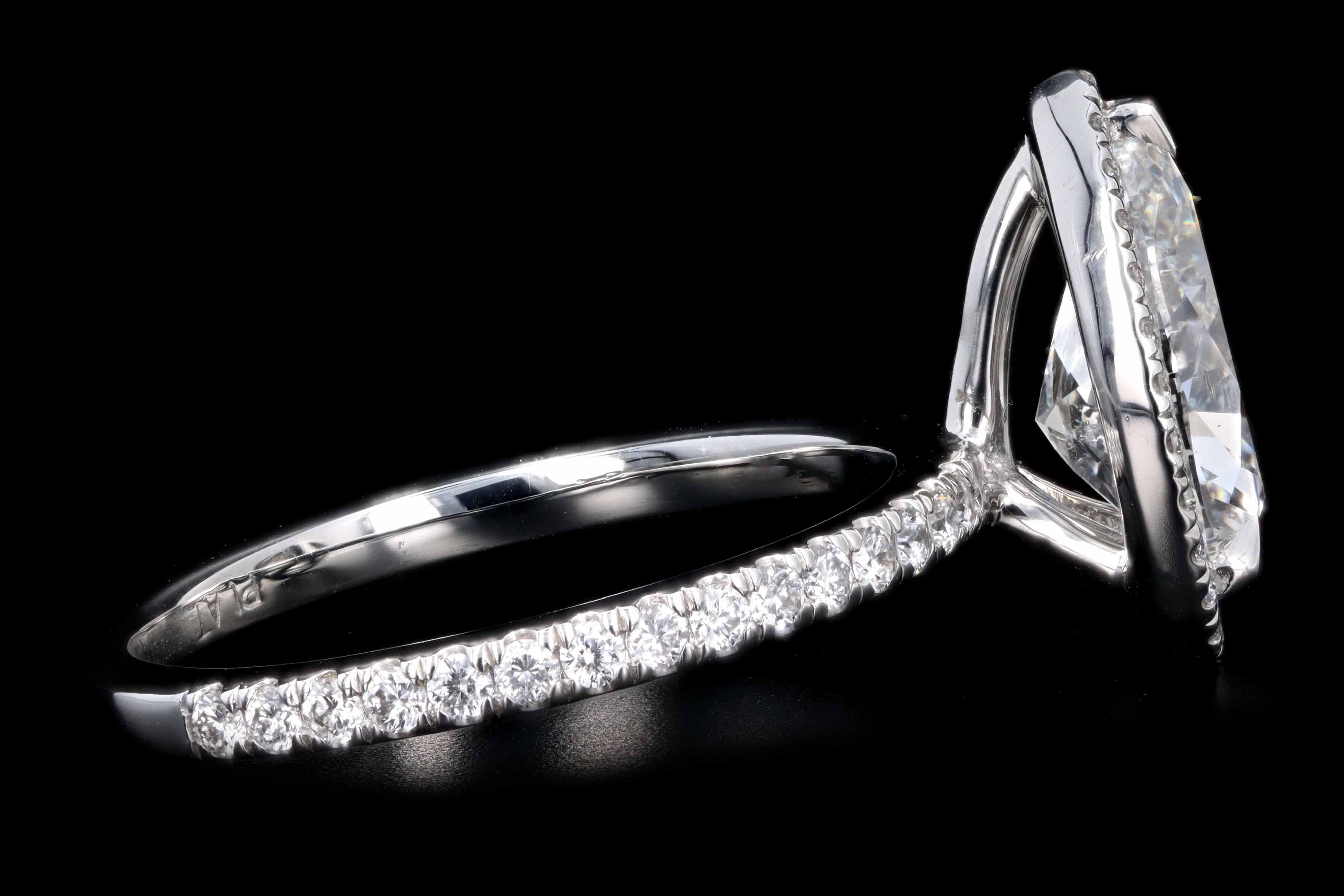 New Platinum 2.03 Carat Pear Cut Diamond Halo Engagement Ring GIA Certfied - Queen May