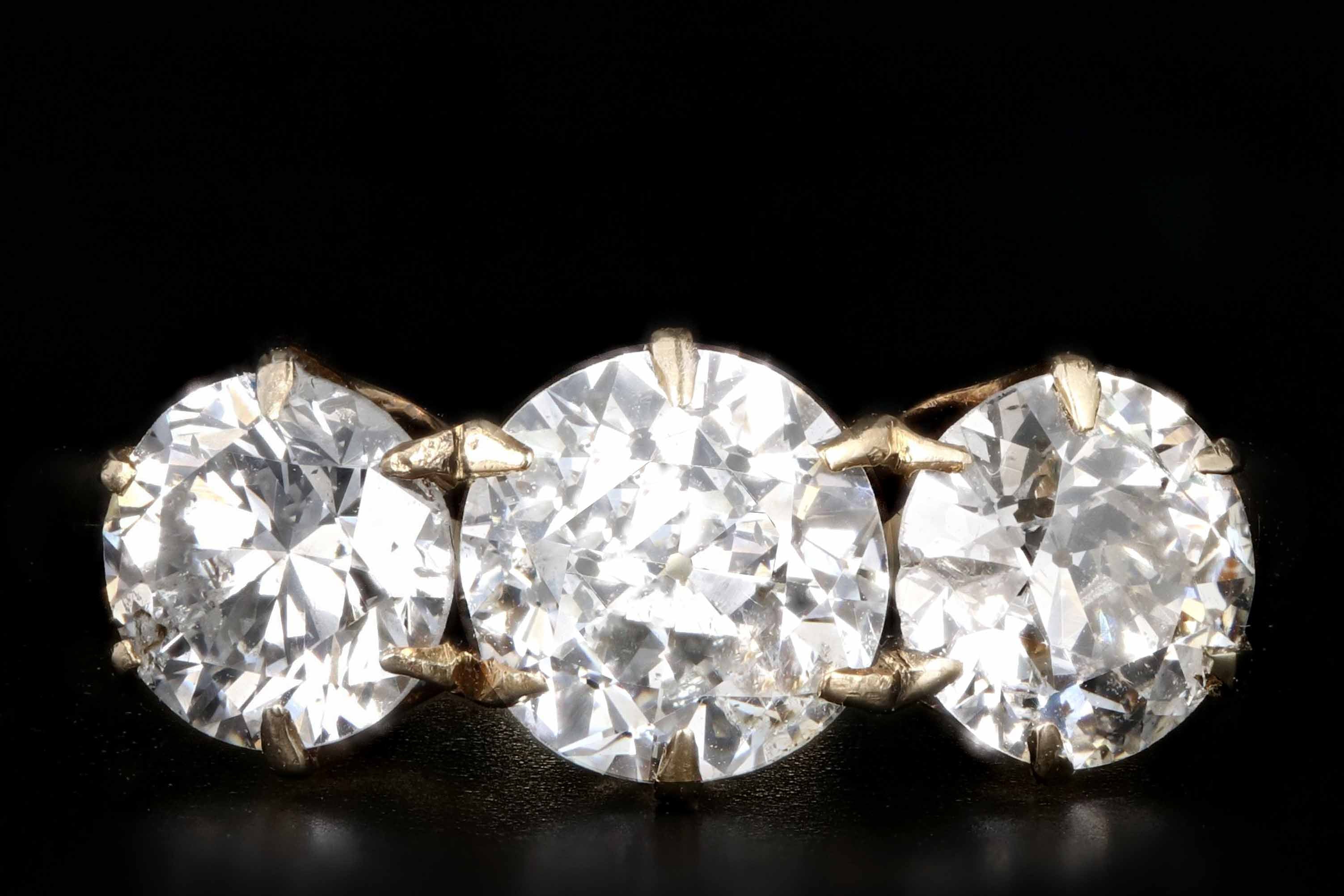 Victorian 14K Yellow Gold 3 Stone 1.88CTW Old European Cut Diamond Engagement Ring - Queen May