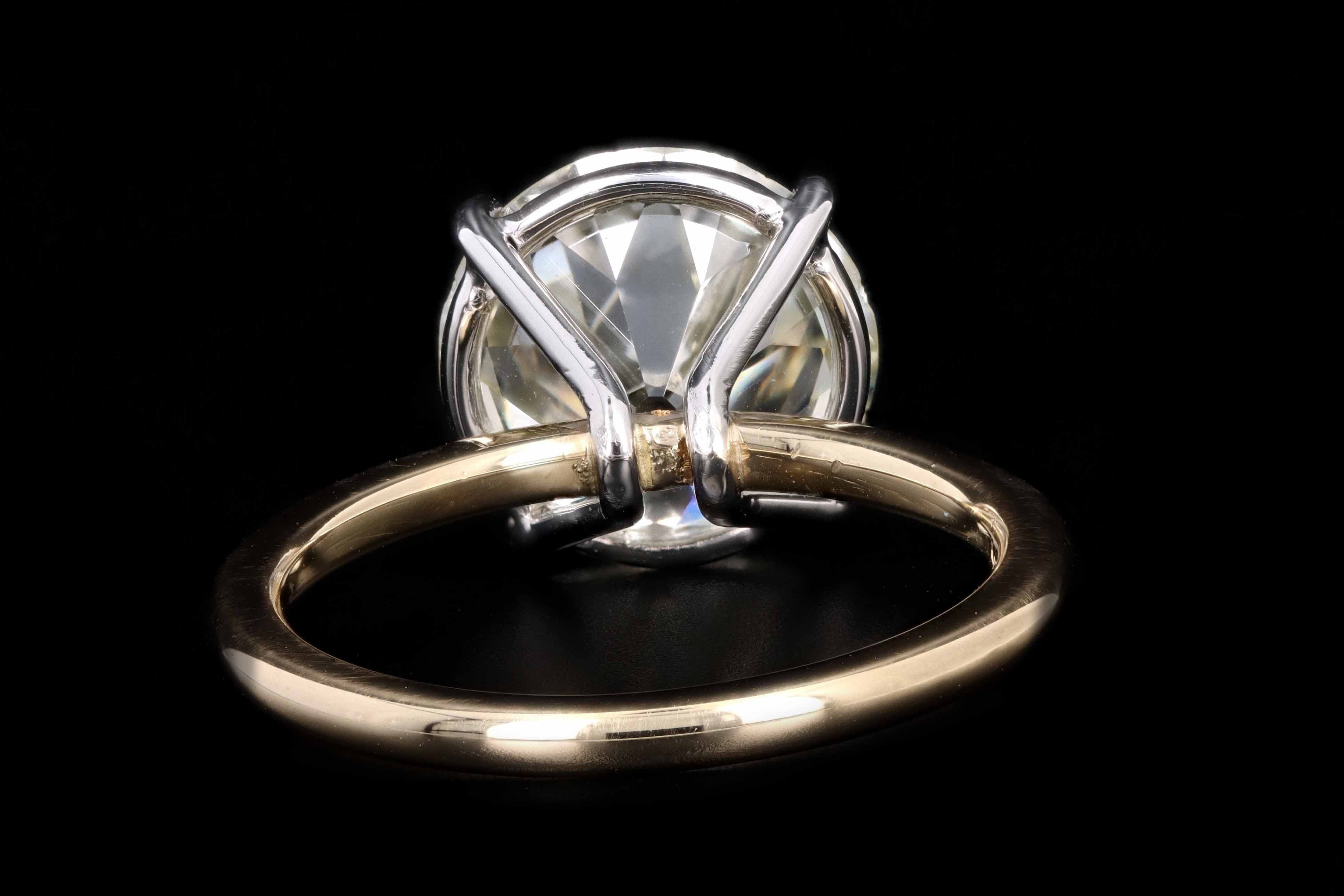 New Handmade Platinum & 18K Yellow Gold 4.64 Carat Old European Cut Diamond Engagement Ring - Queen May