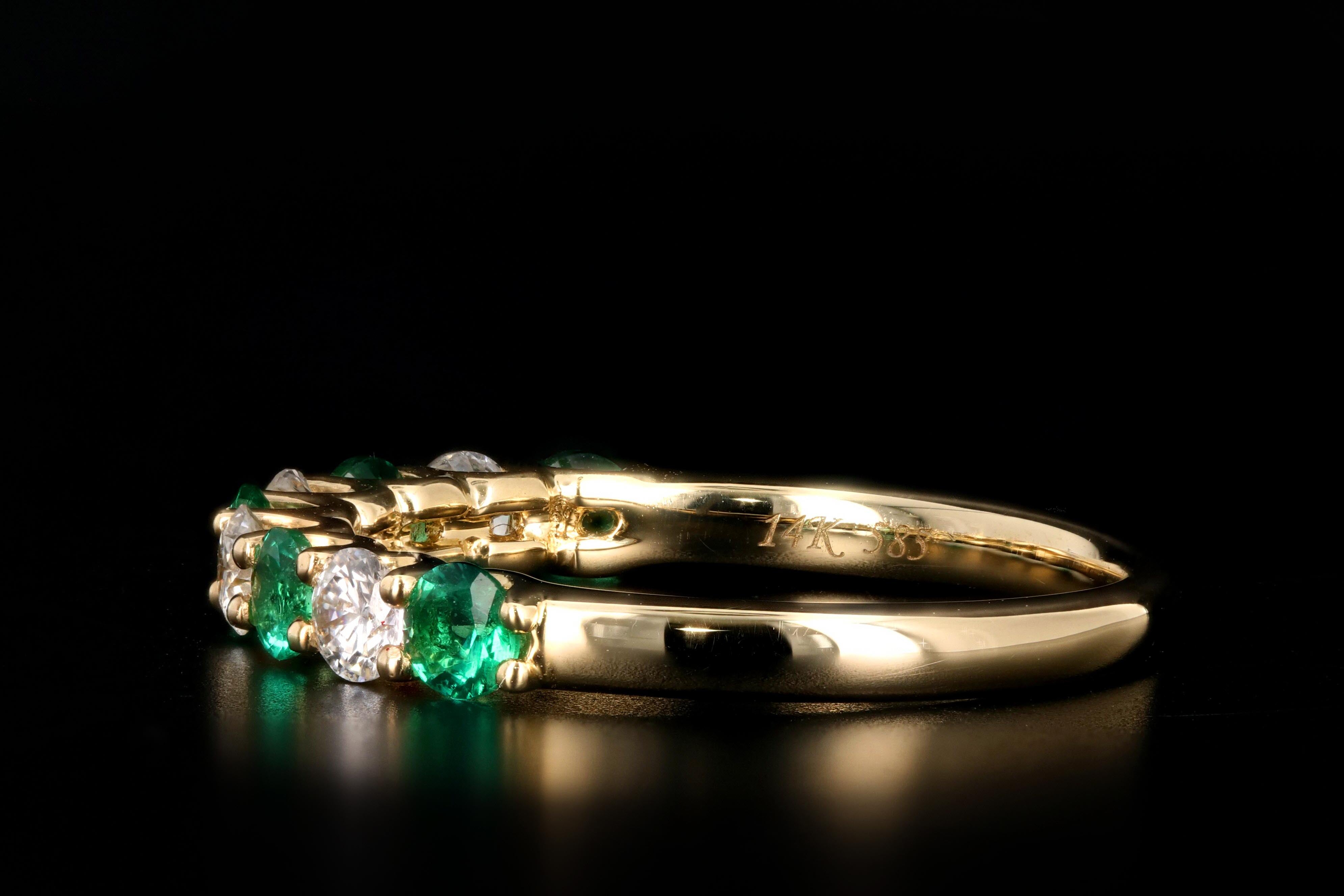 New 14K Yellow Gold Emerald and Diamond Band - Queen May