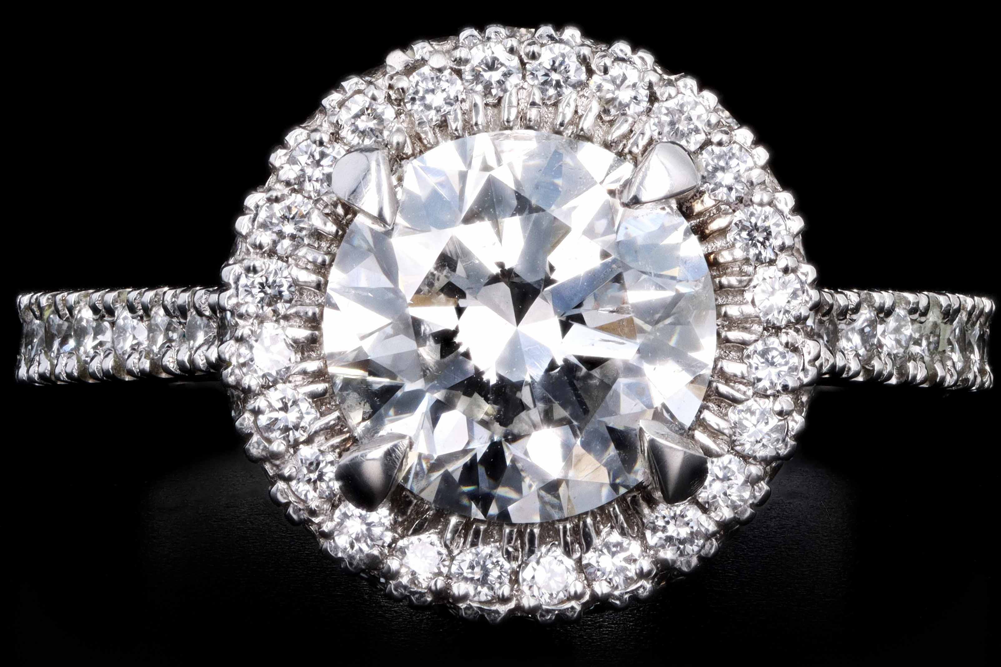 New Platinum 2.02 Carat Round Brilliant Cut Diamond Halo Engagement Ring GIA Certified - Queen May