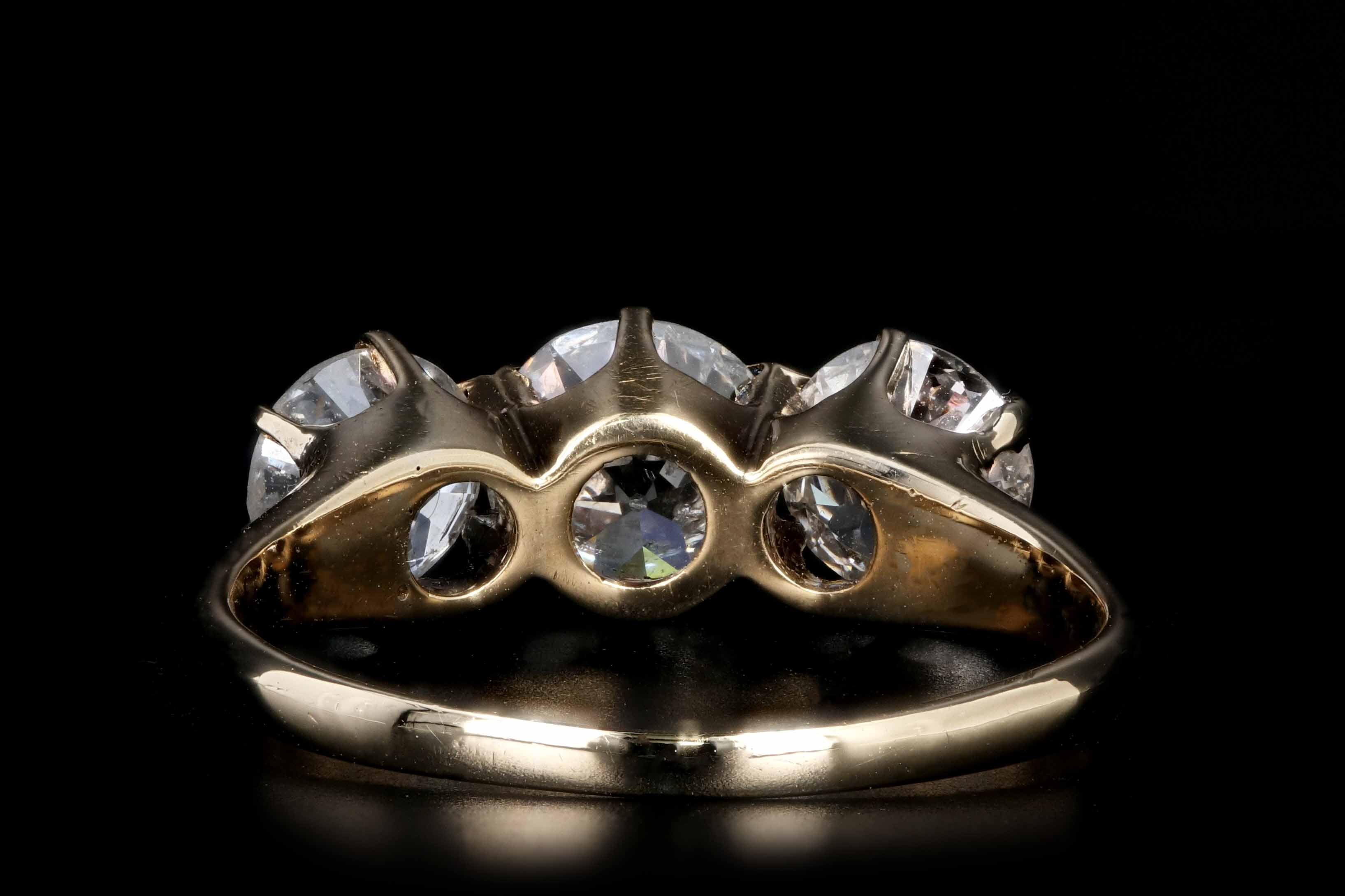 Victorian 14K Yellow Gold 3 Stone 1.88CTW Old European Cut Diamond Engagement Ring - Queen May
