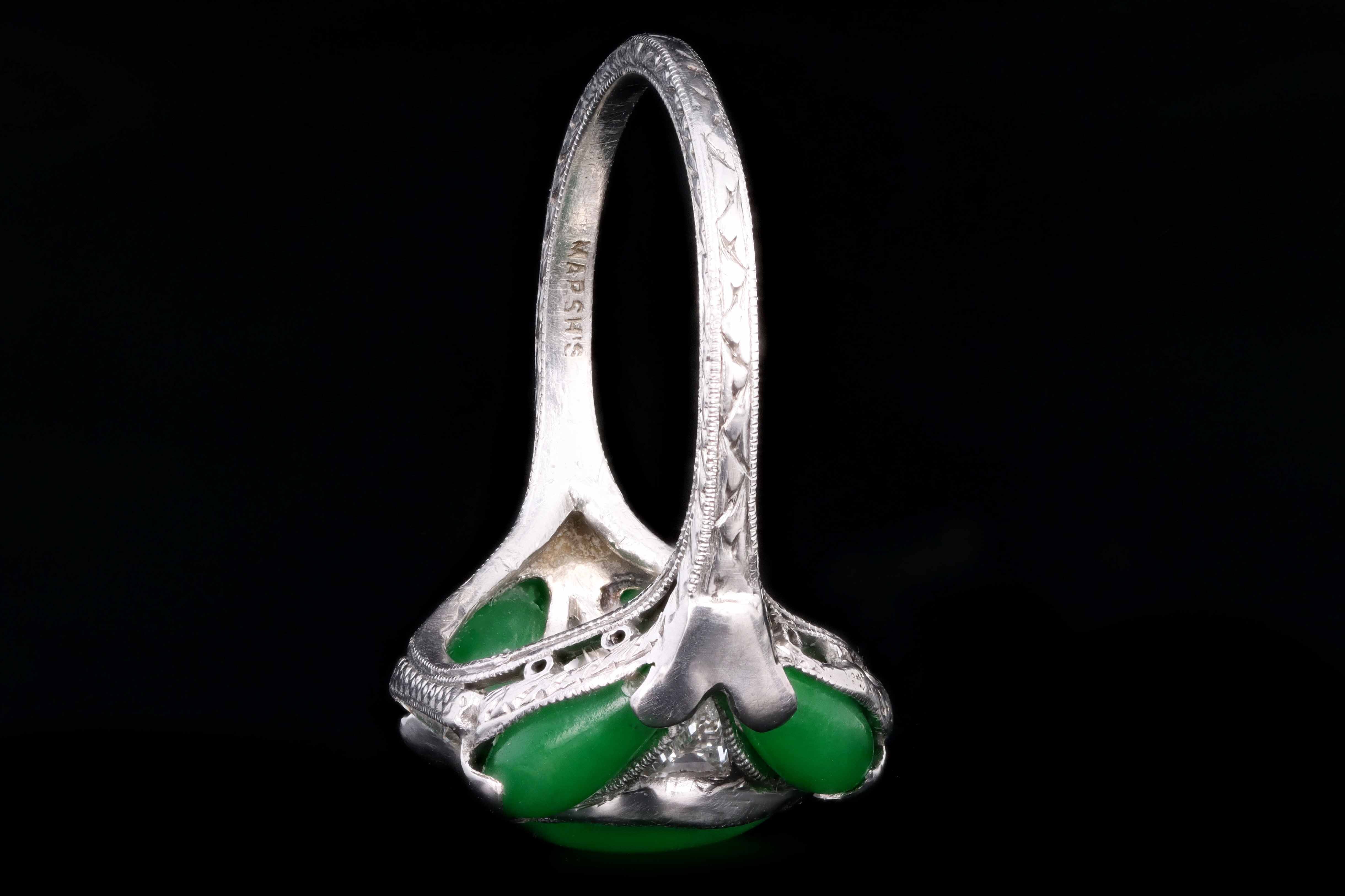 Marsh & Co. Art Deco Platinum Jadeite And Diamond Ring - Queen May