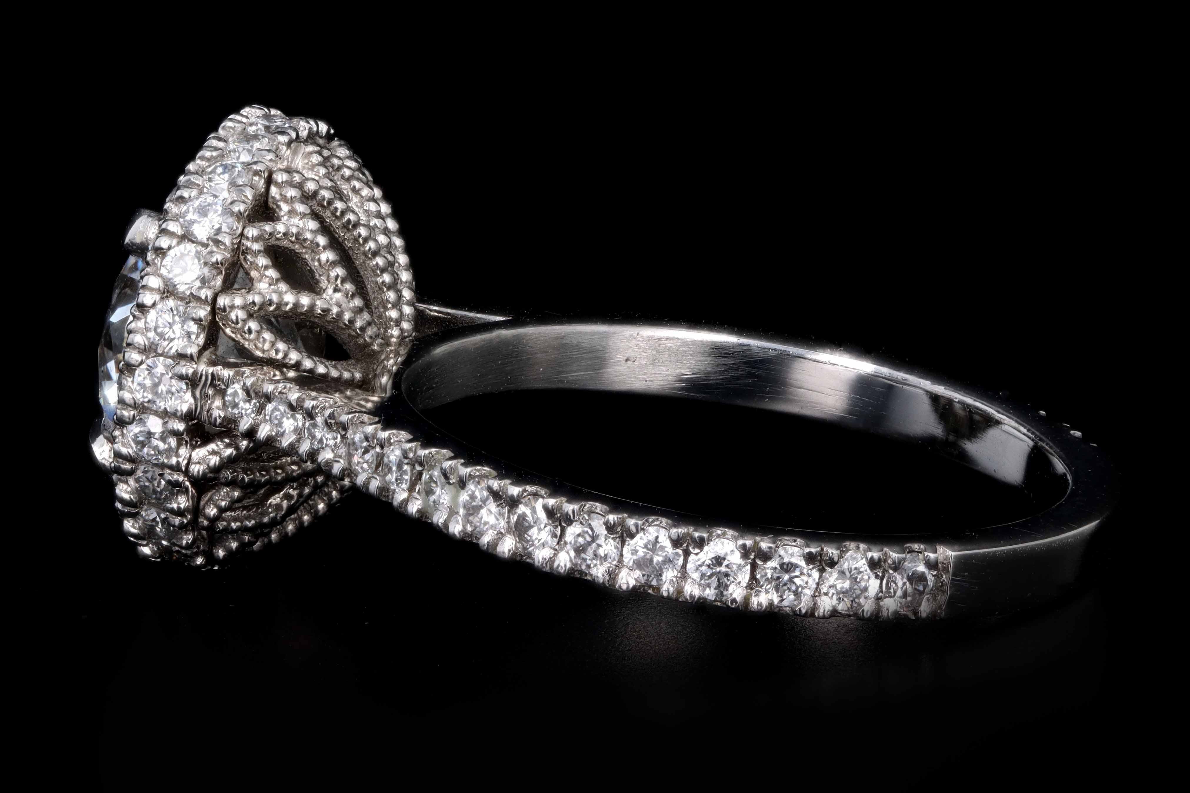 New Platinum 2.02 Carat Round Brilliant Cut Diamond Halo Engagement Ring GIA Certified - Queen May