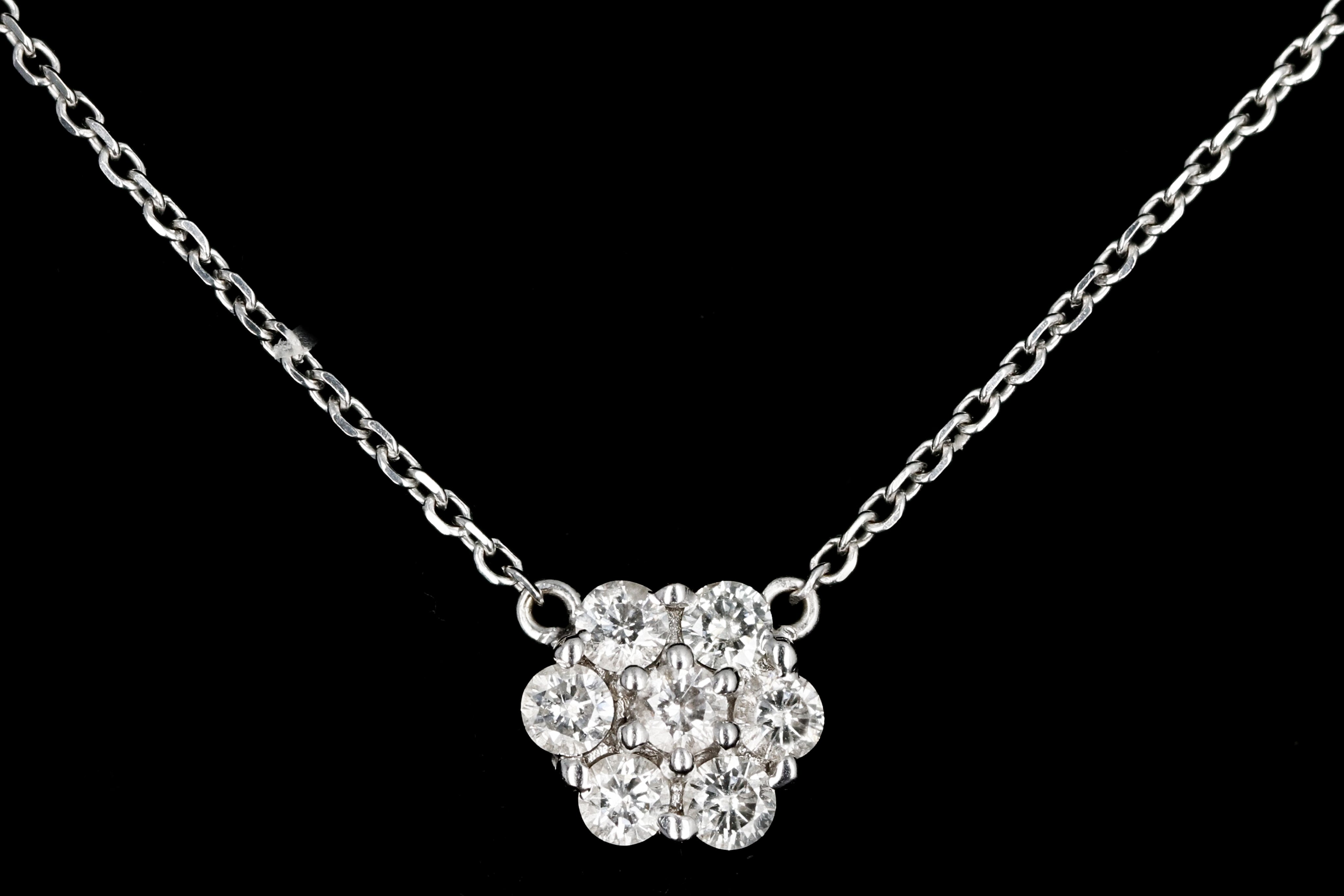 Modern 14K White Gold .35 CTW Round Brilliant Cut Diamond Cluster Necklace - Queen May