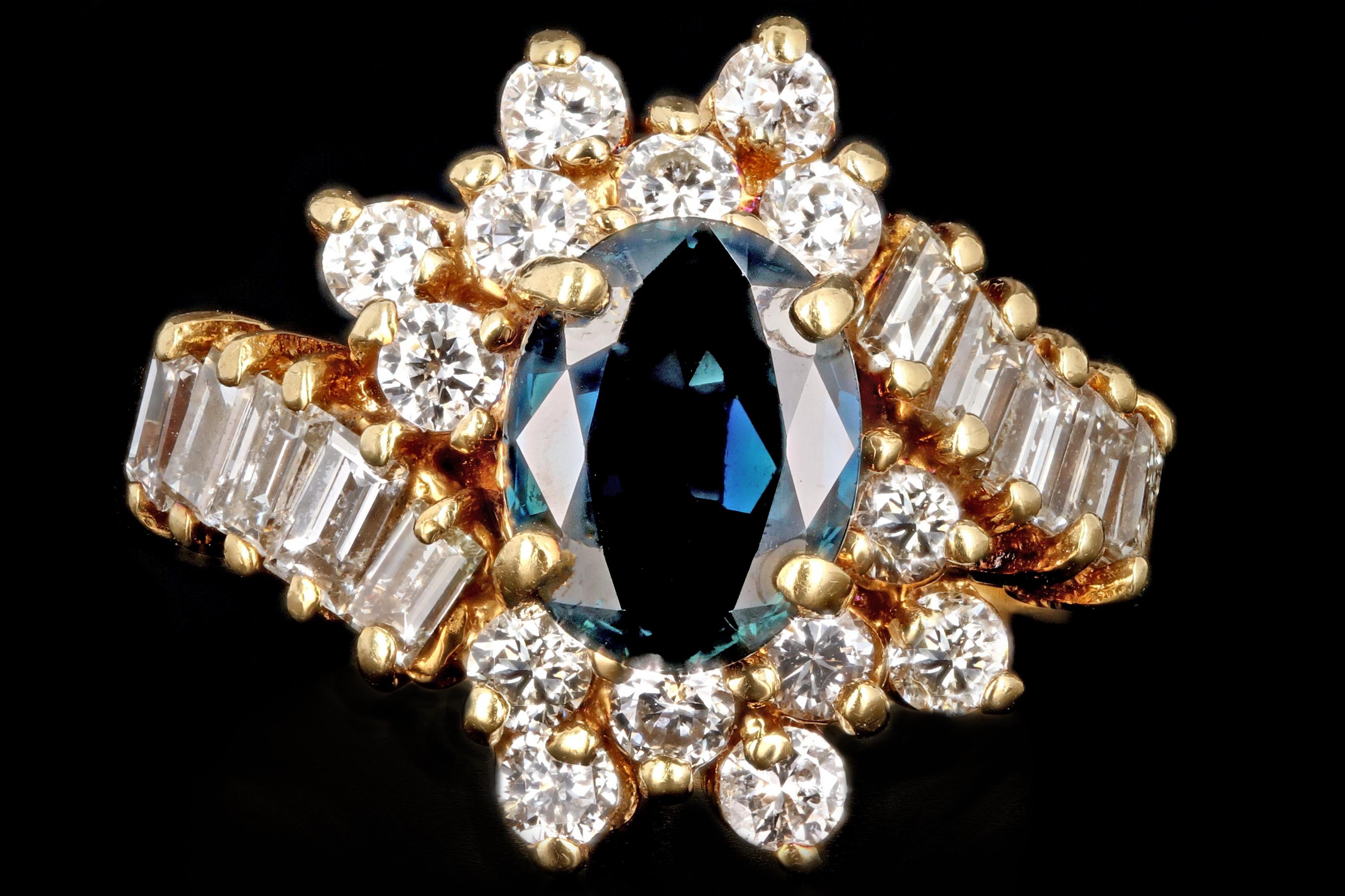 Retro 18K Yellow Gold 1.15 CTR Oval Cut Natural Sapphire and Diamond Ring - Queen May
