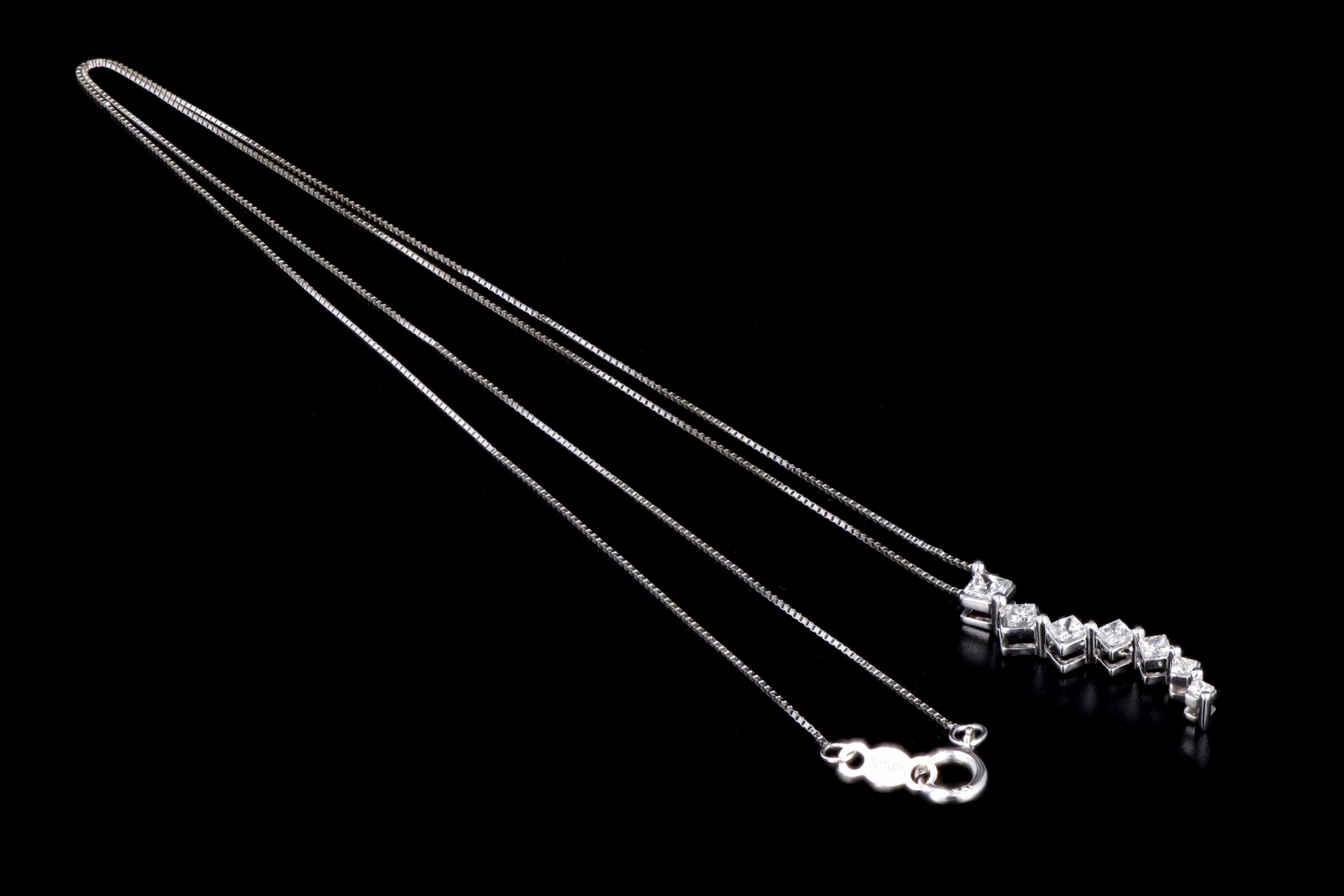 Modern 14K White Gold .50 Carats in Total Princess Cut Diamond Pendant Necklace - Queen May