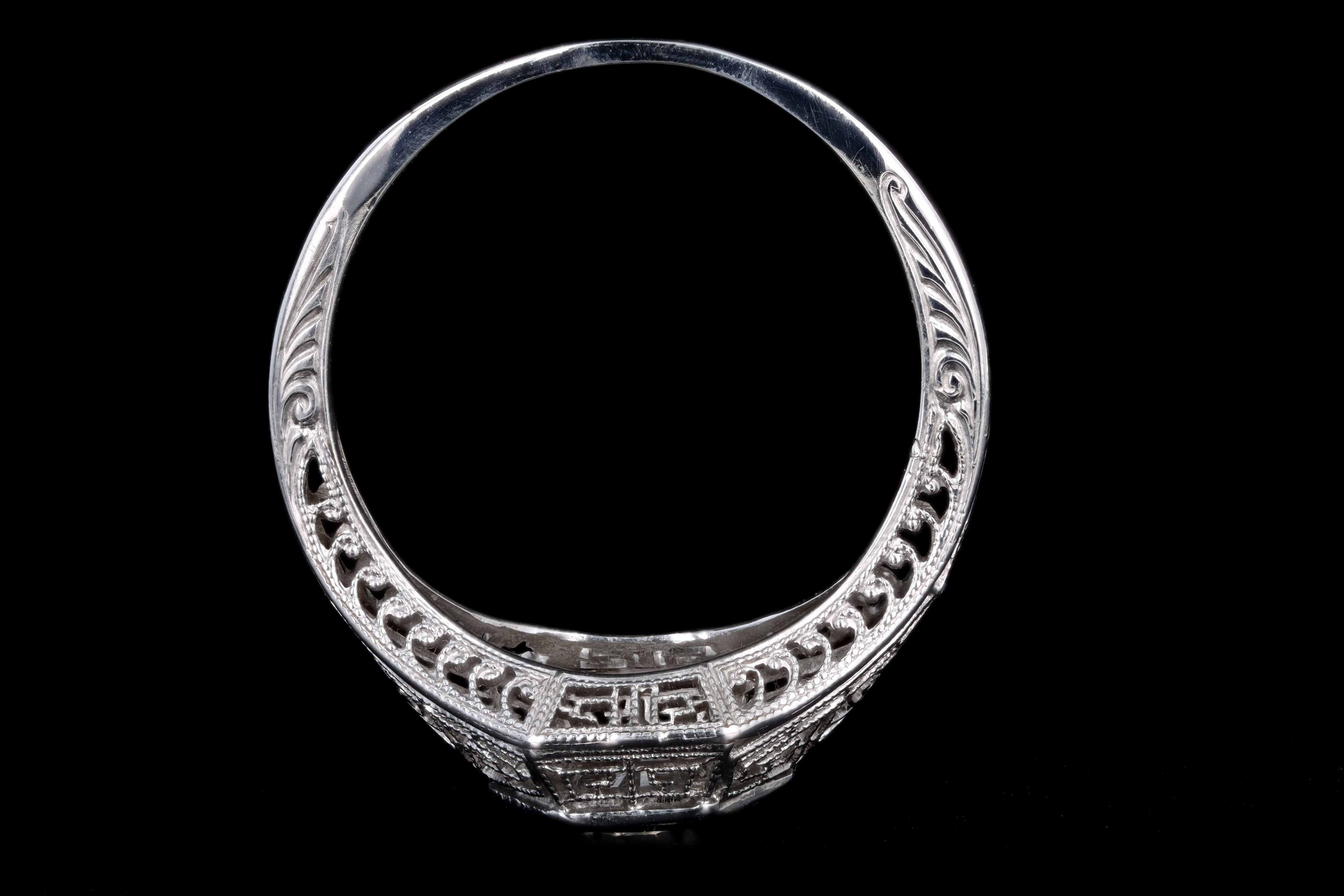Art Deco 18K White Gold .30 Carat Old European Cut Diamond Filigree Ring - Queen May