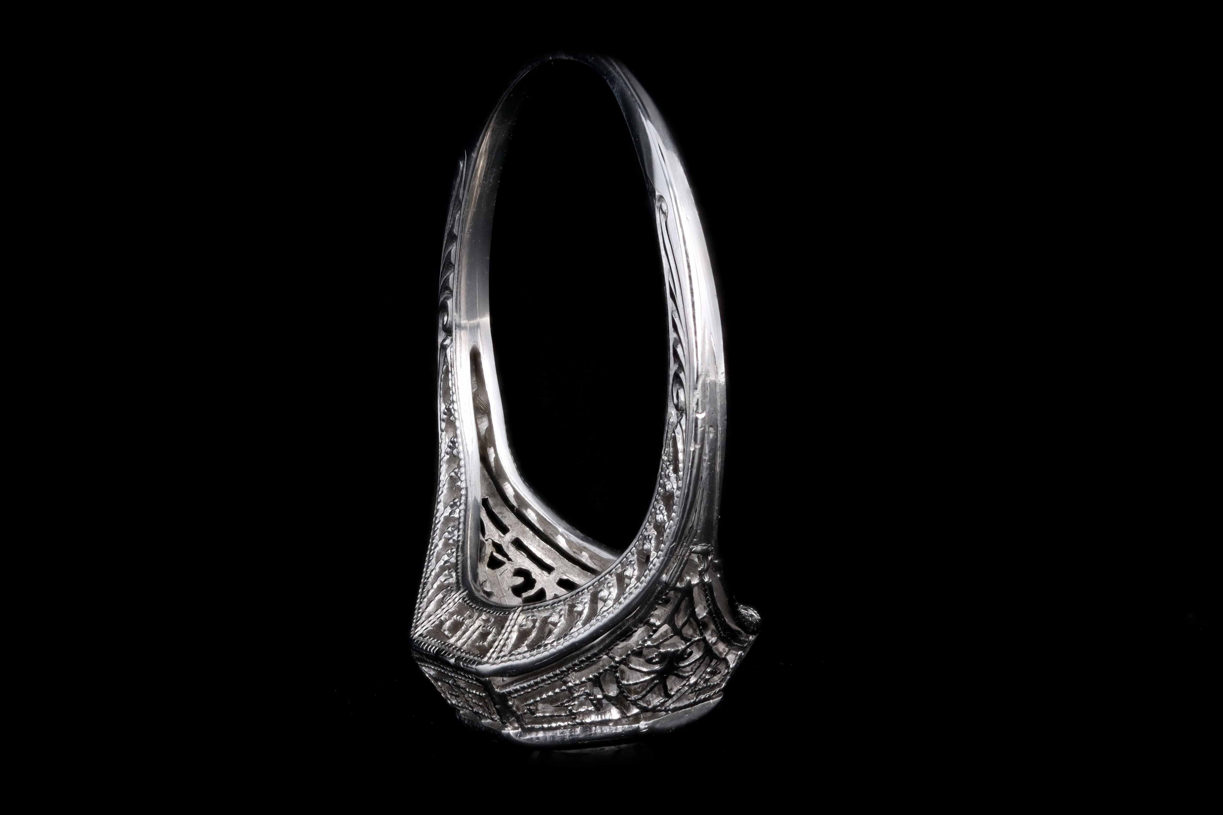 Art Deco 18K White Gold .30 Carat Old European Cut Diamond Filigree Ring - Queen May