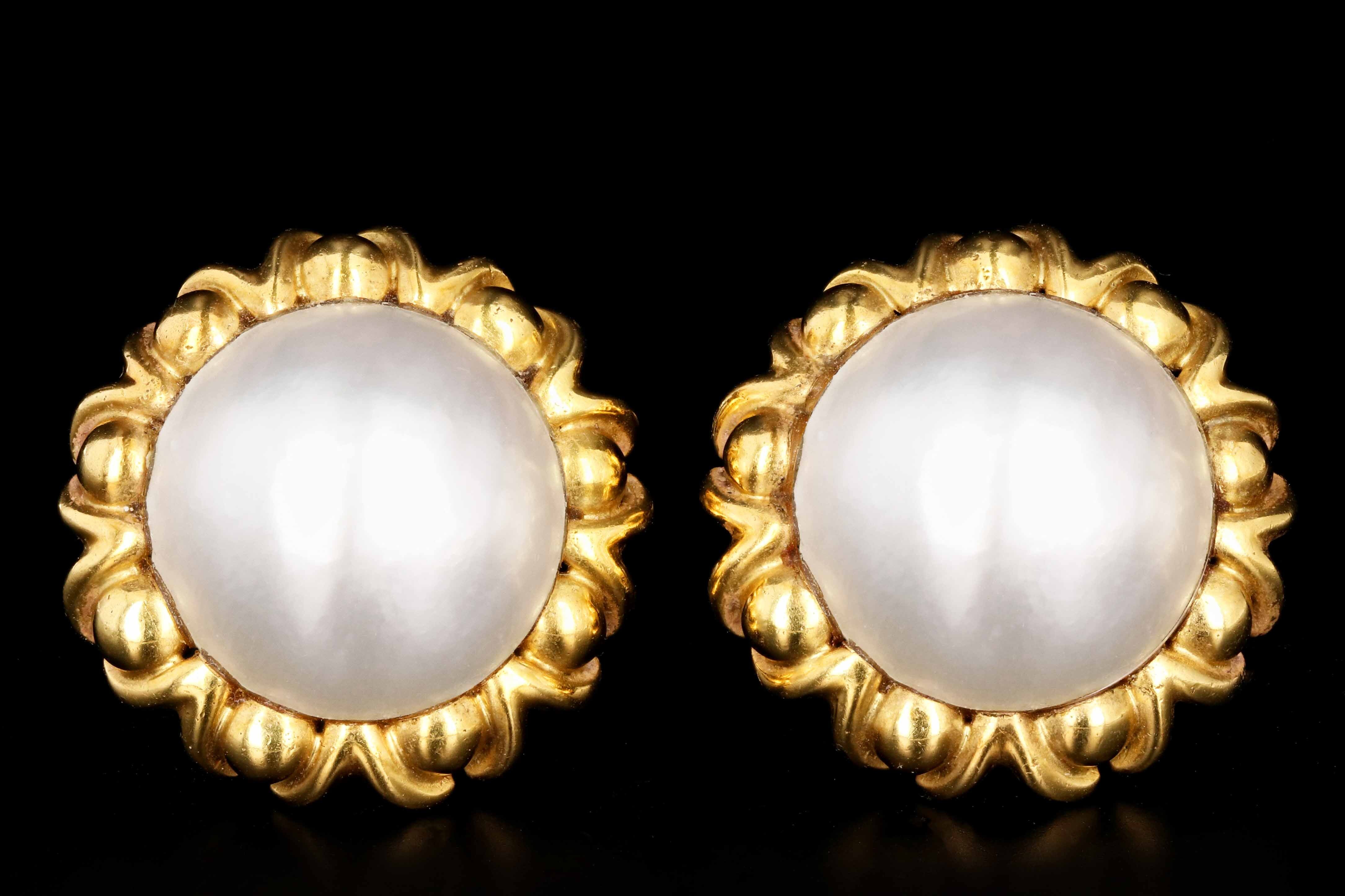 Vintage Cartier 18K Gold Mabe Pearl Clip-on Earrings - Queen May