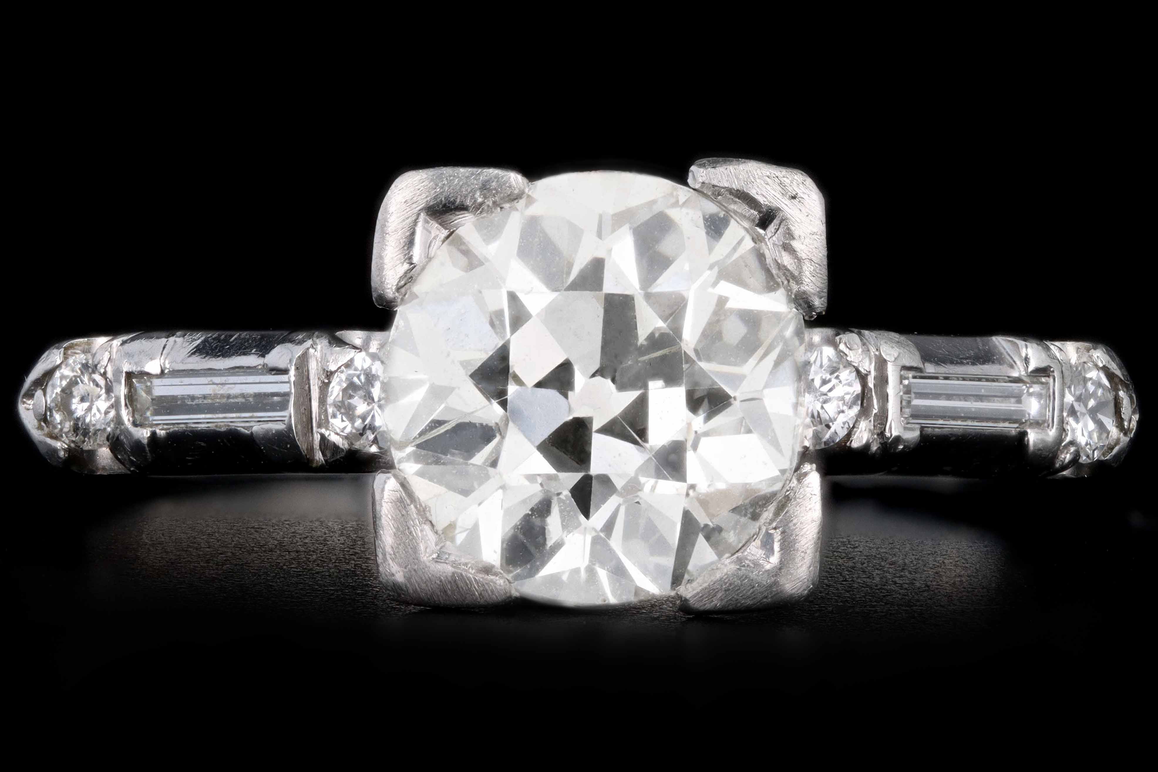 Art Deco Platinum 1.38 Carat Old European Cut Diamond Engagement Ring GIA Certified - Queen May