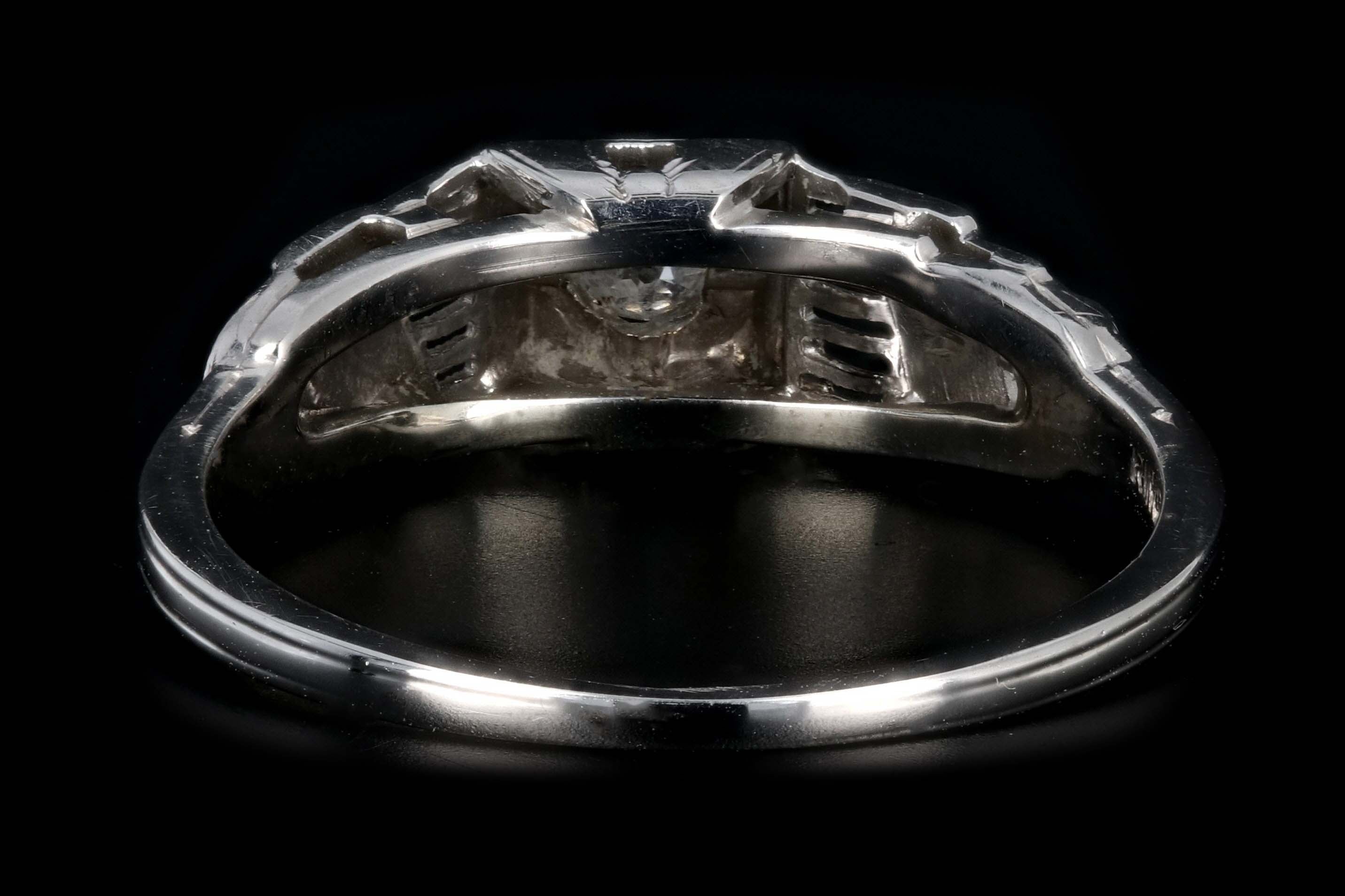Art Deco 18K White Gold .10 CT Old Mine Cut Diamond Engagement Ring - Queen May