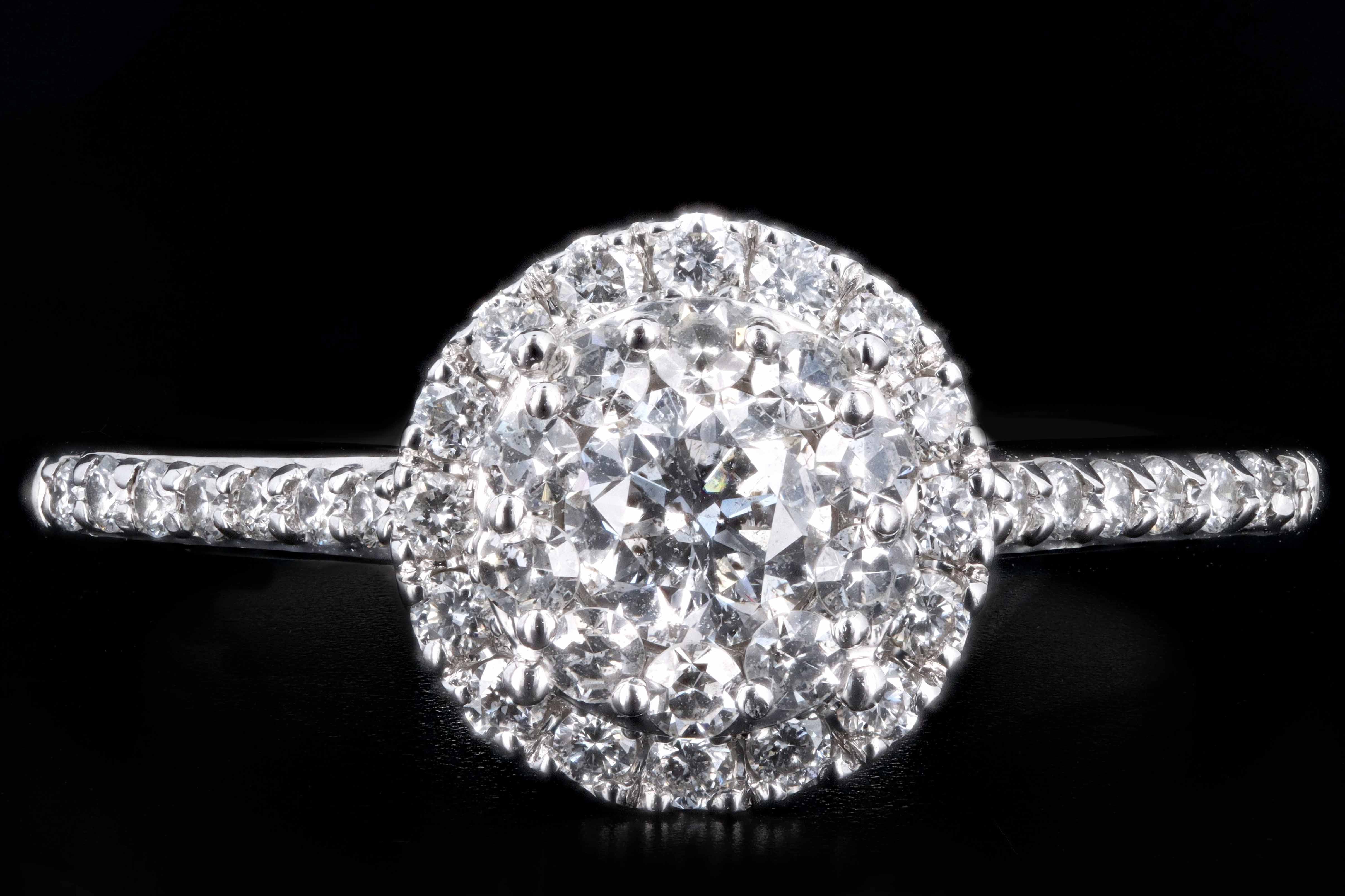 Modern 14K White Gold .30 CTR Round Brilliant Cut Diamond Halo Engagement Ring - Queen May
