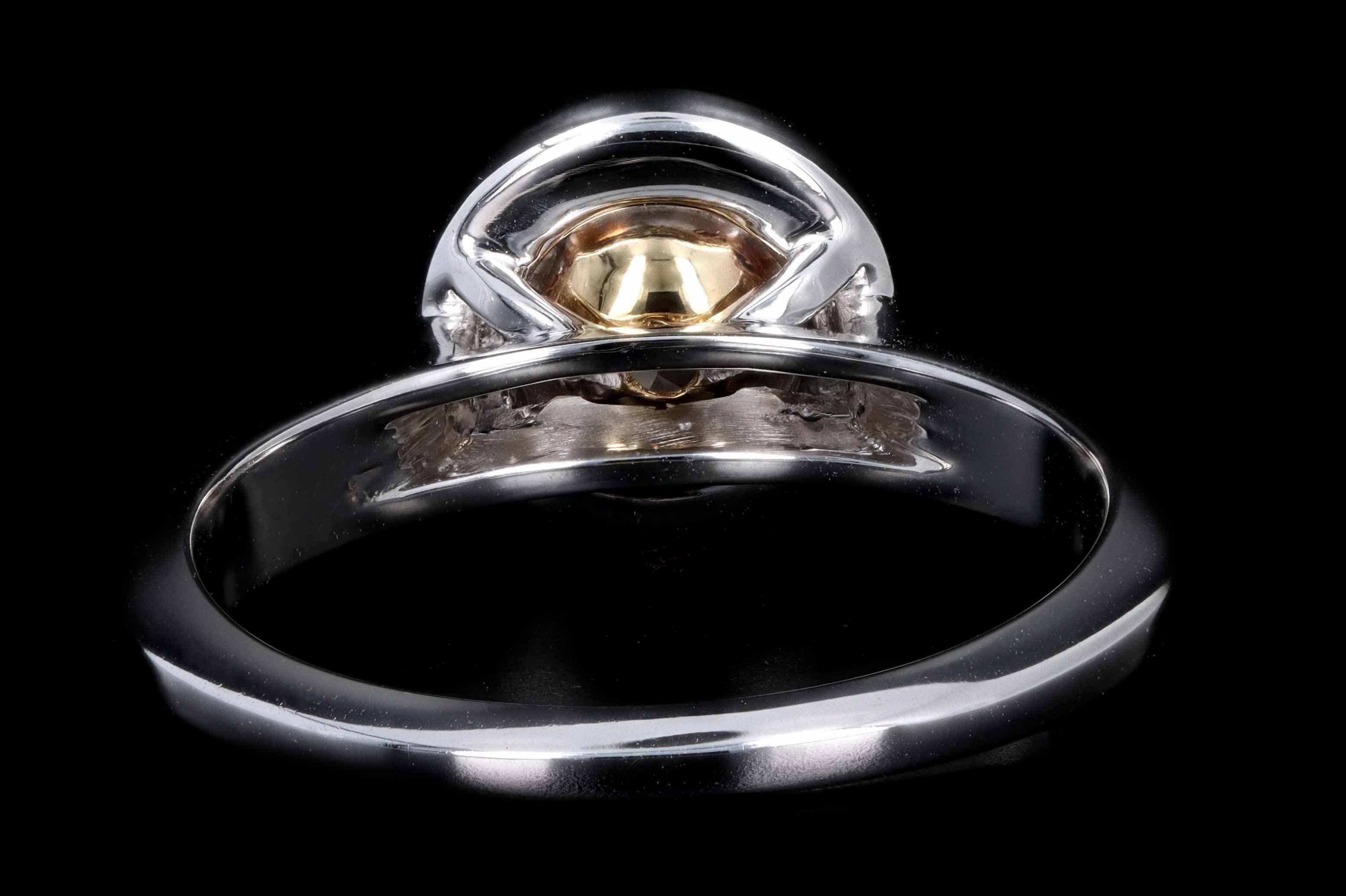 New 14K White Gold .65 Carat Fancy Light Yellow Diamond Halo Ring - Queen May