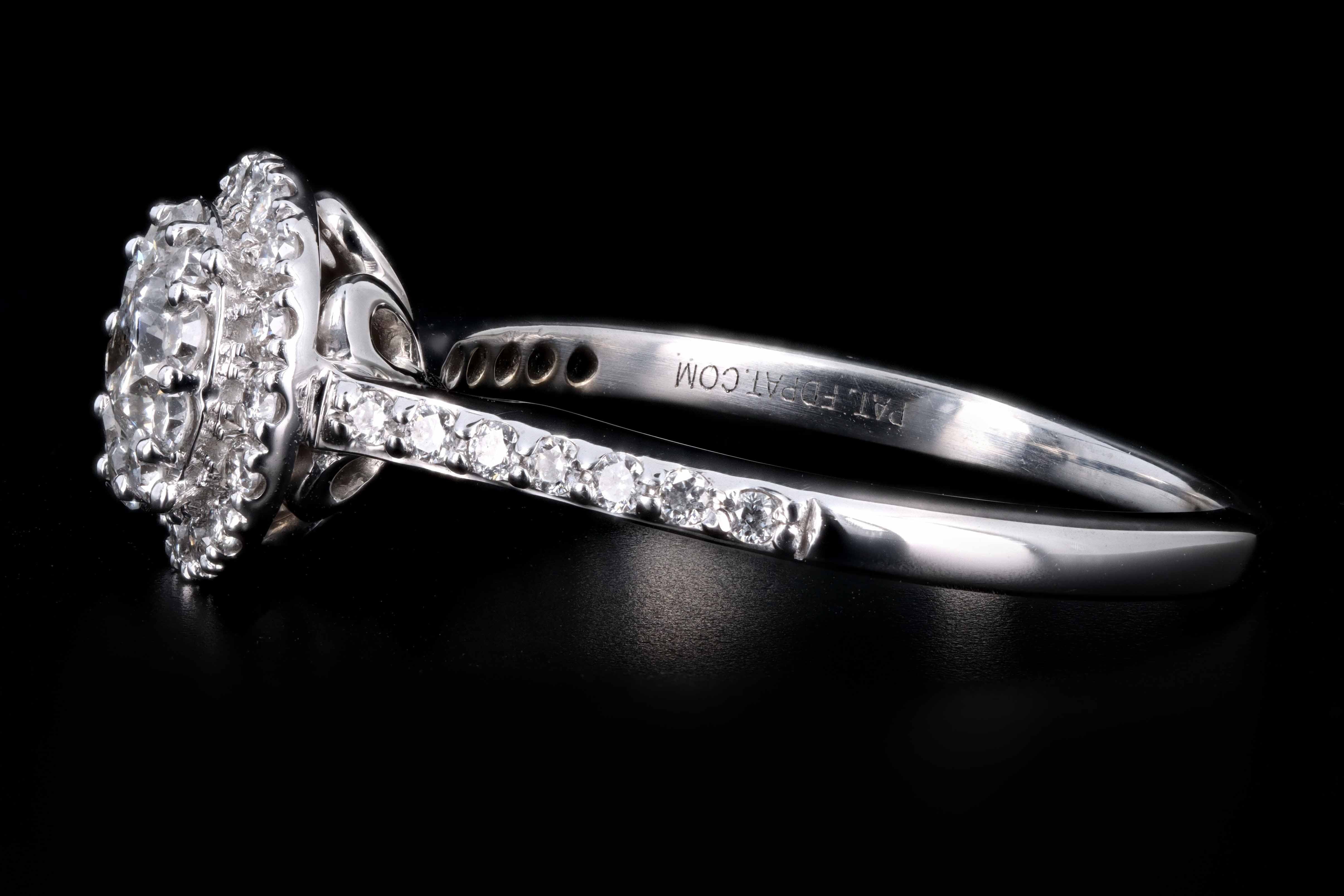 Modern 14K White Gold .30 CTR Round Brilliant Cut Diamond Halo Engagement Ring - Queen May