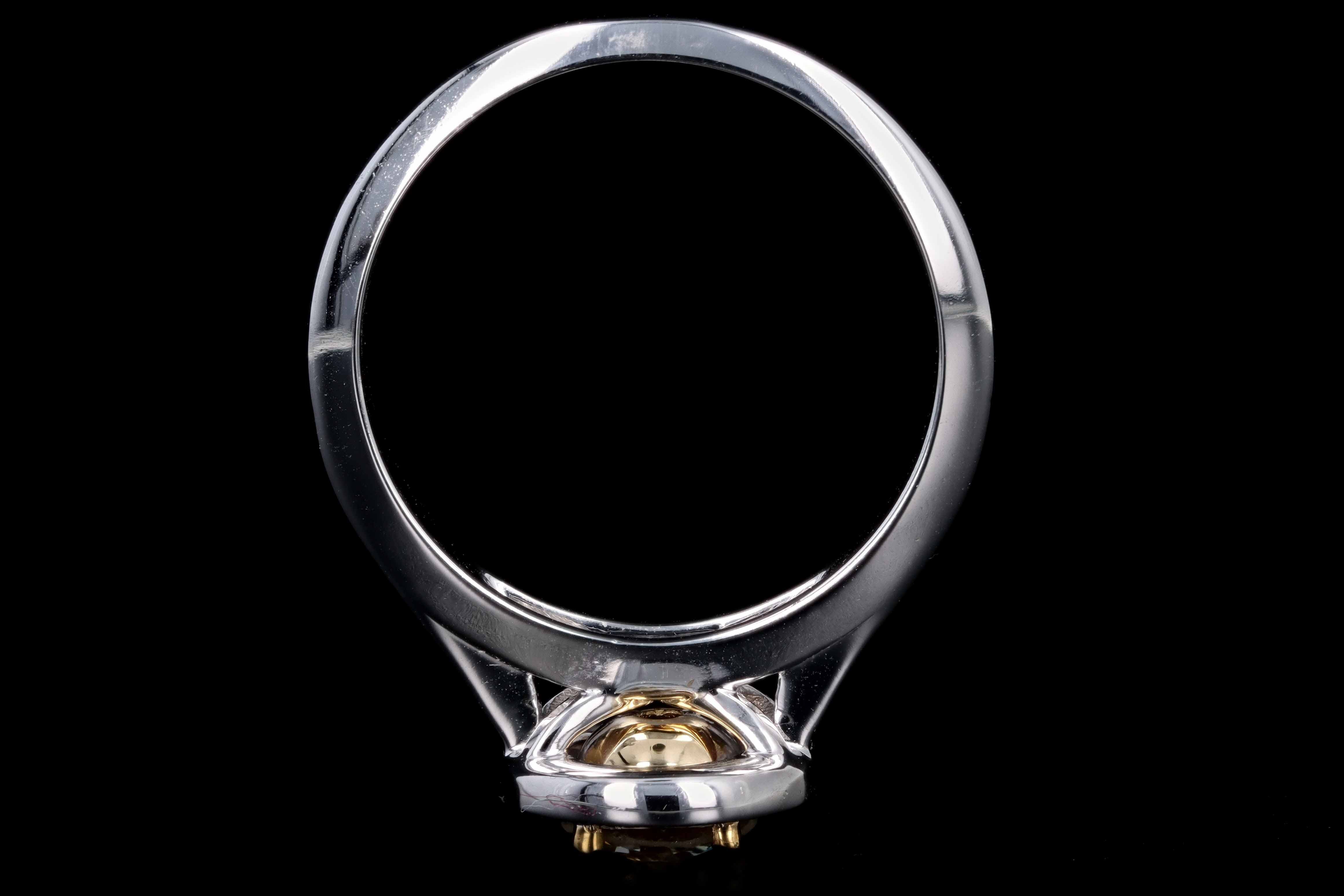 New 14K White Gold .65 Carat Fancy Light Yellow Diamond Halo Ring - Queen May