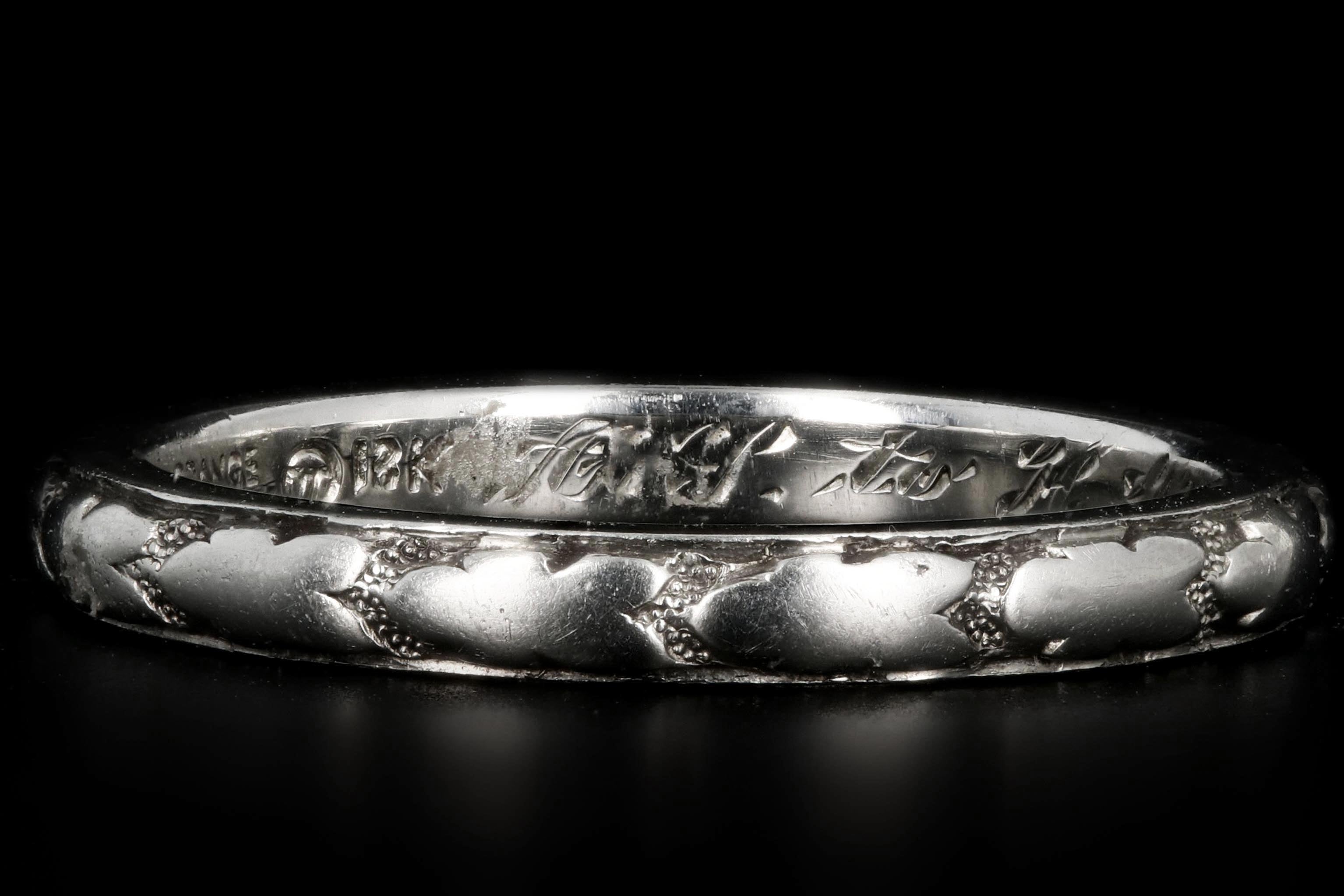 Orange Blossom 18K White Gold Art Deco Wedding Band - Queen May