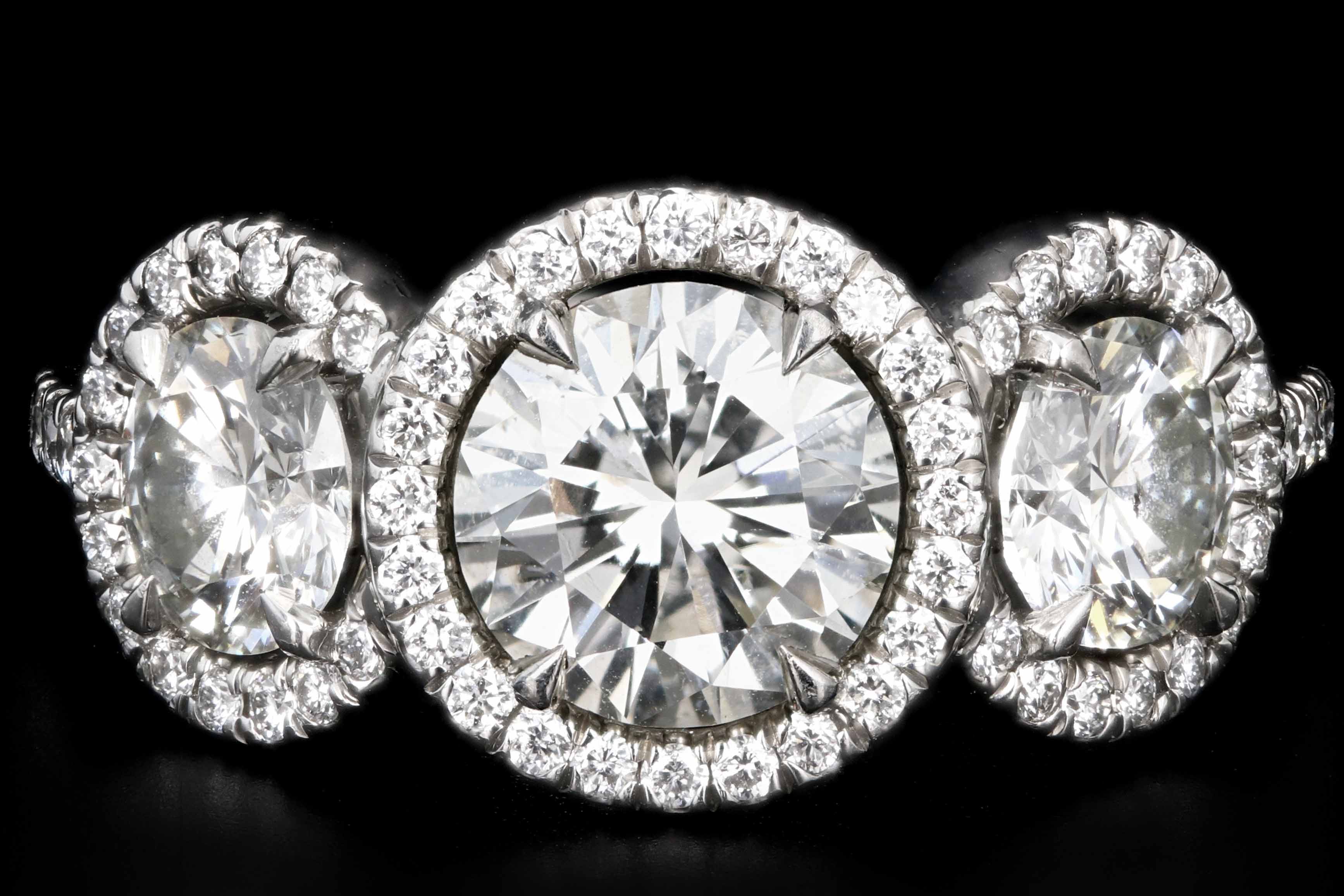 New Platinum 3 Stone 3.02 Carat Round Brilliant Cut Diamond Engagement Ring - Queen May