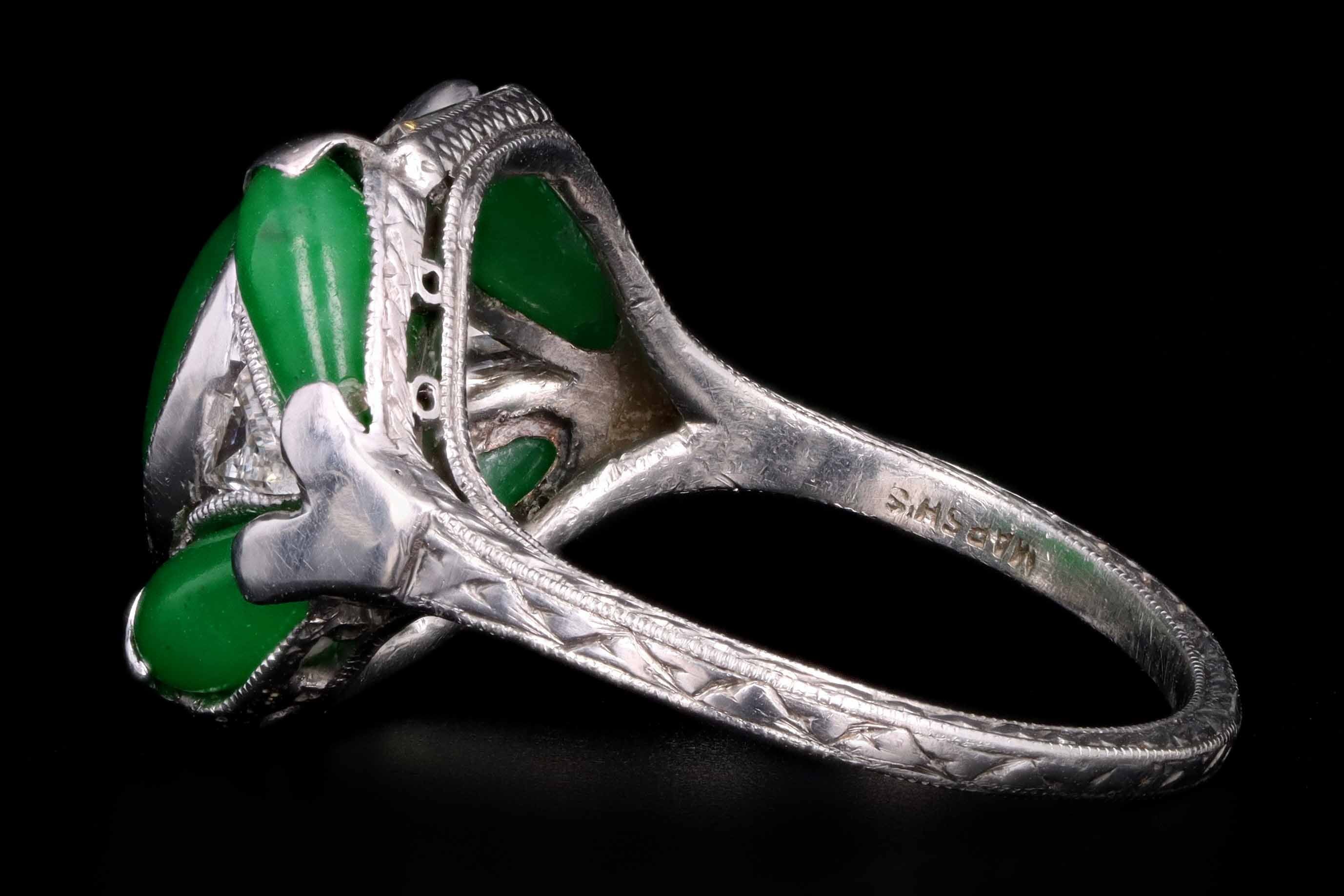 Marsh & Co. Art Deco Platinum Jadeite And Diamond Ring - Queen May