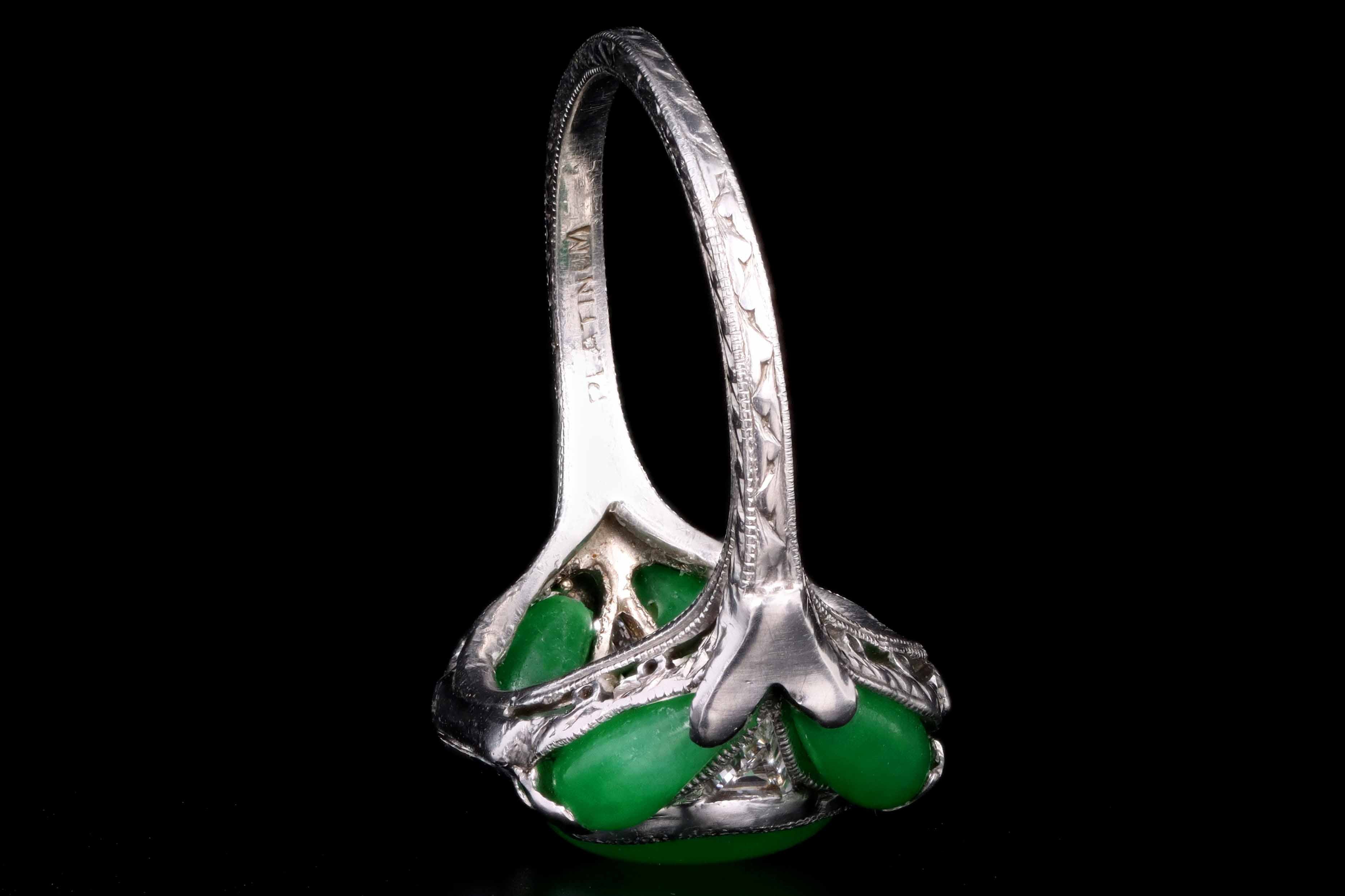 Marsh & Co. Art Deco Platinum Jadeite And Diamond Ring - Queen May