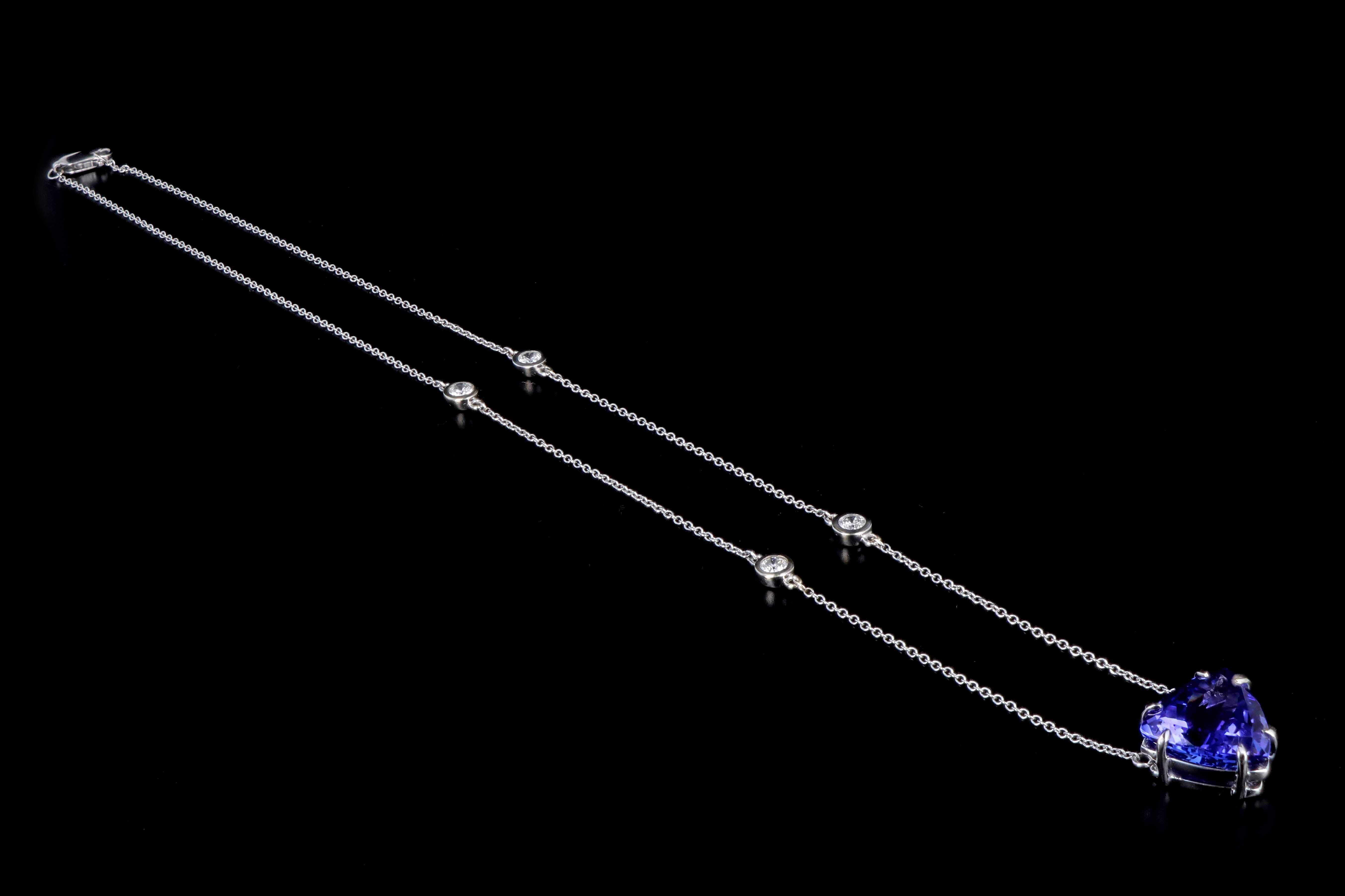 18K White Gold 7.93 Carat Tanzanite & Diamond Pendant Necklace - Queen May