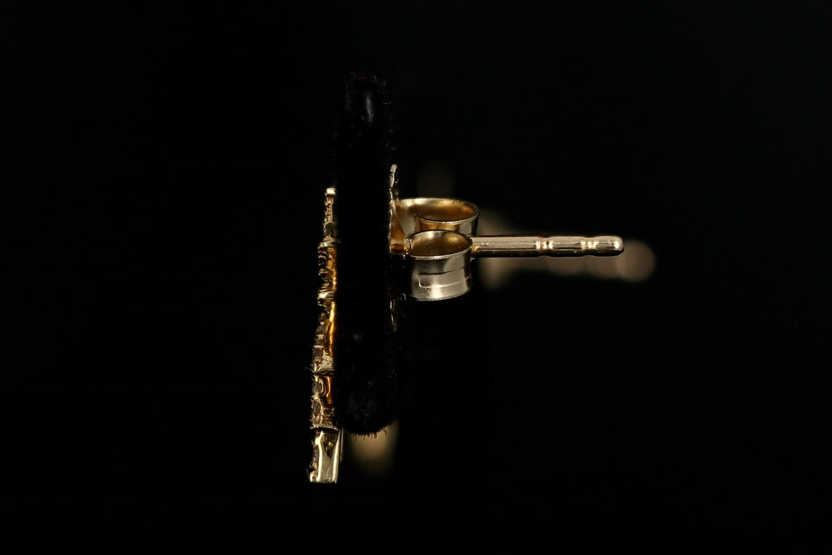14K Yellow Gold Diamond Sunburst Earrings. - Queen May