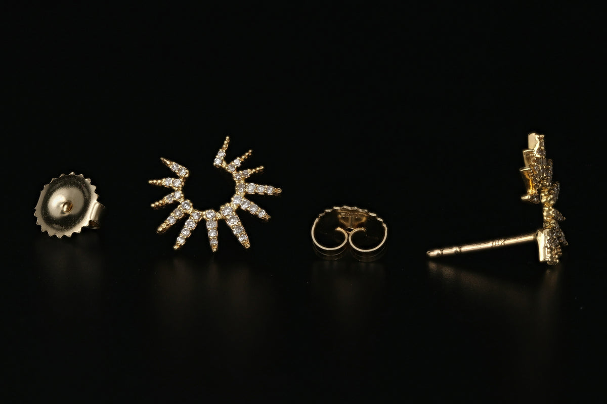 14K Yellow Gold Diamond Sunburst Earrings. - Queen May