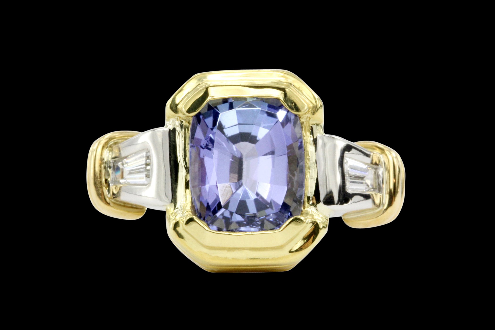 Platinum and 18K Yellow Gold 2.75 CT Tanzanite and .25 CTW Diamond Baguette Ring - Queen May