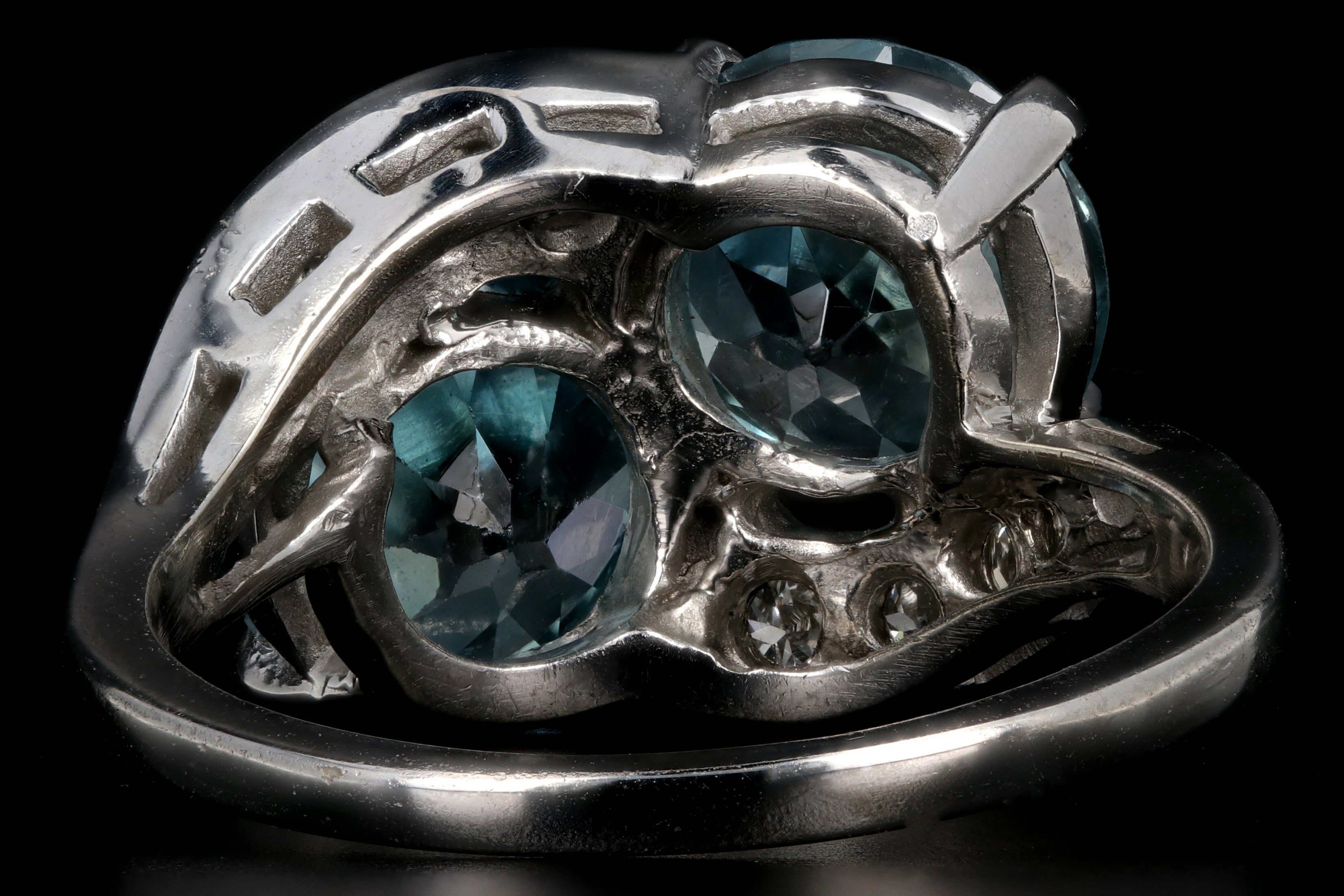 Mid Century 14K White Gold Blue Zircon and Diamond Ring - Queen May