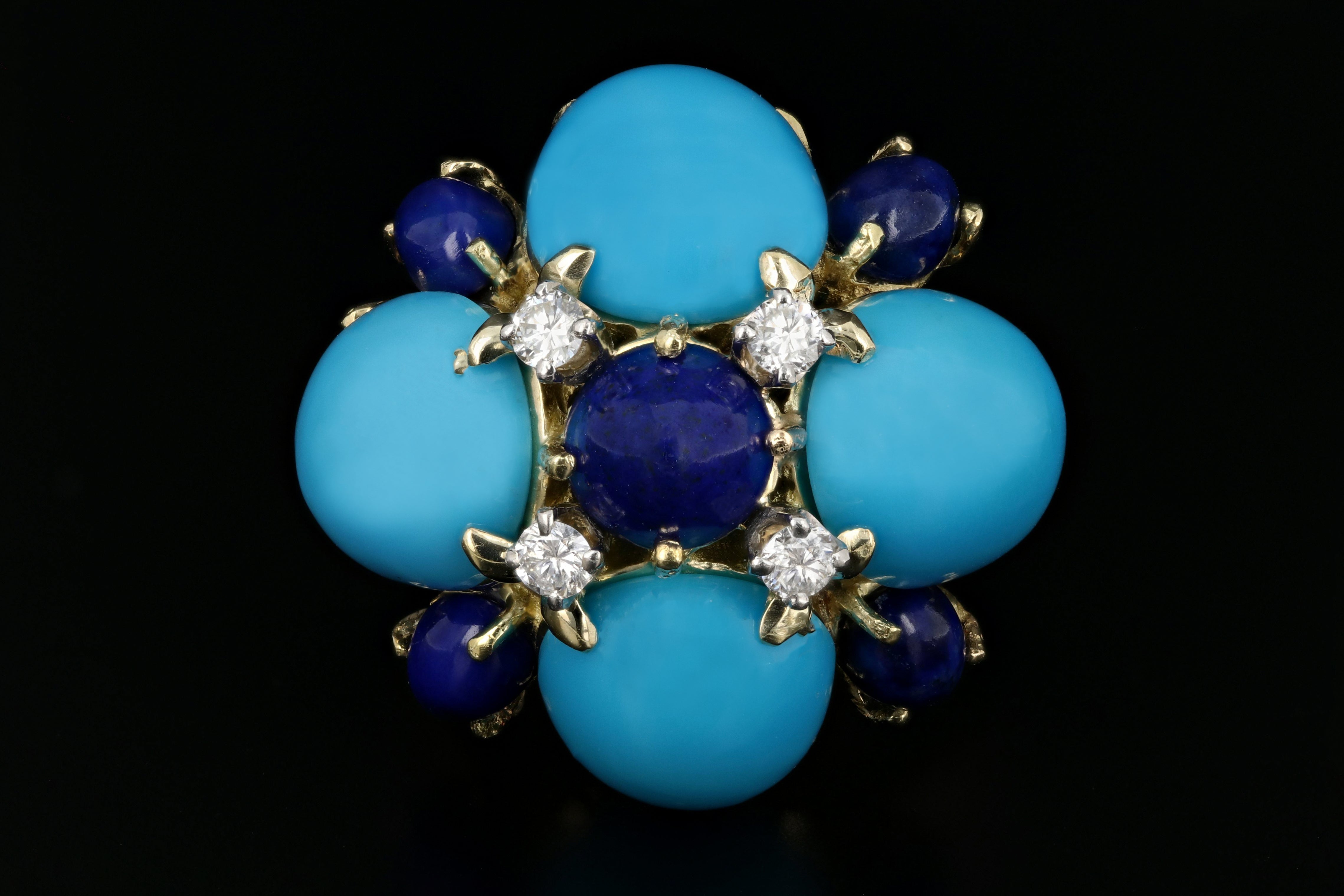 La Triomphe 14K Yellow Gold Turquoise, Lapis, & Diamond Ring - Queen May