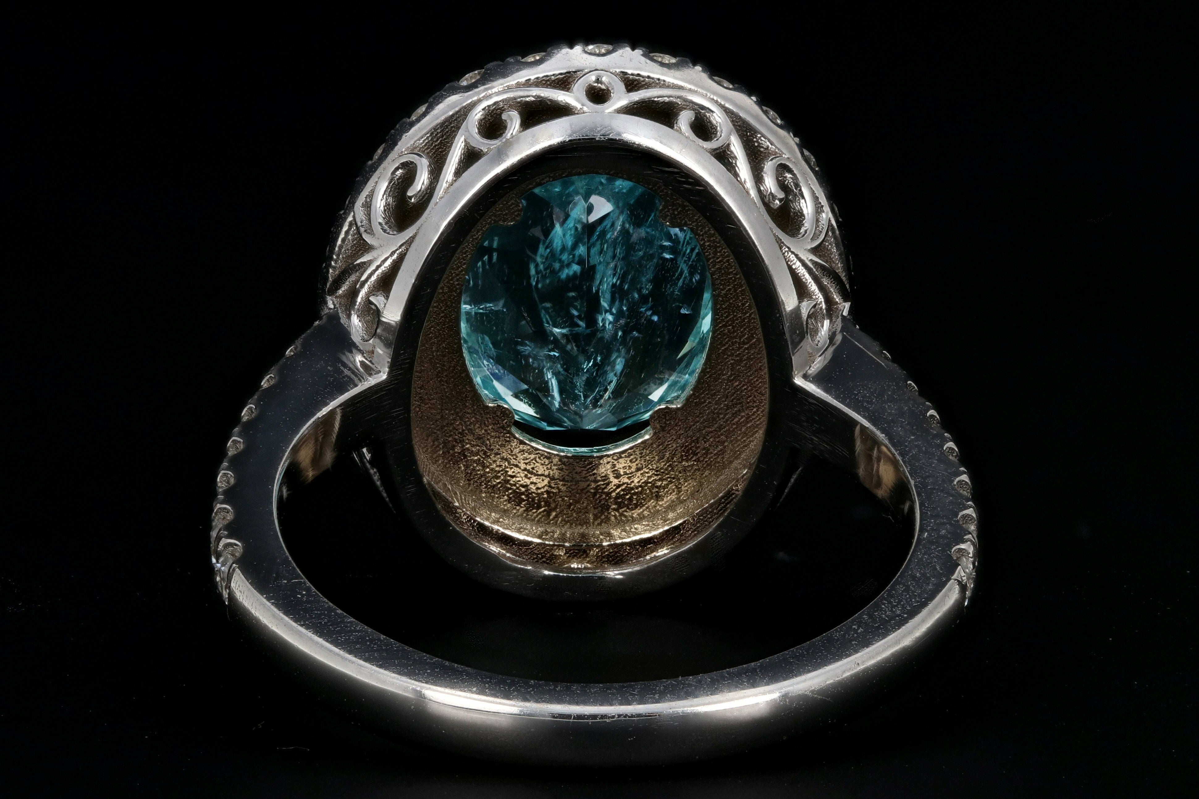 New 18K White Gold 3.29 Carat Paraiba-Type Tourmaline & Diamond Halo Ring AGL Certified - Queen May