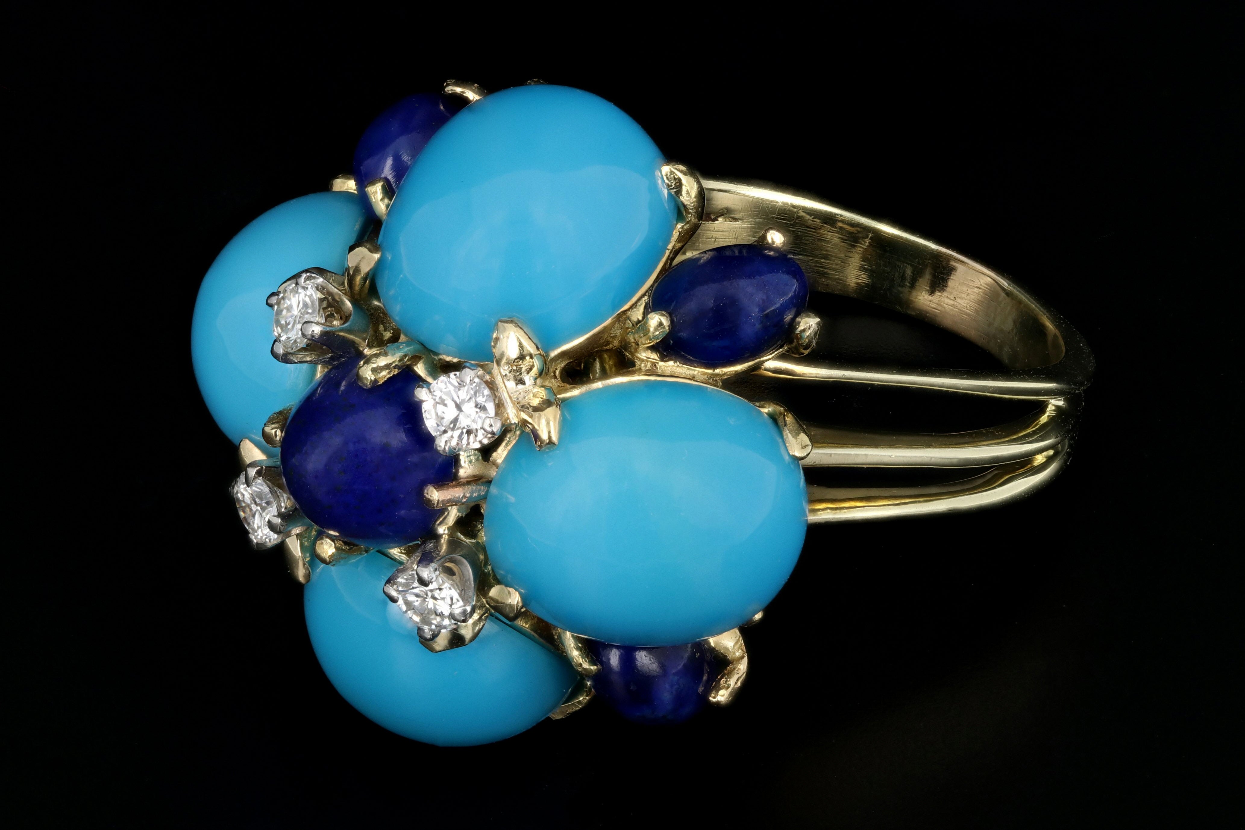 La Triomphe 14K Yellow Gold Turquoise, Lapis, & Diamond Ring - Queen May