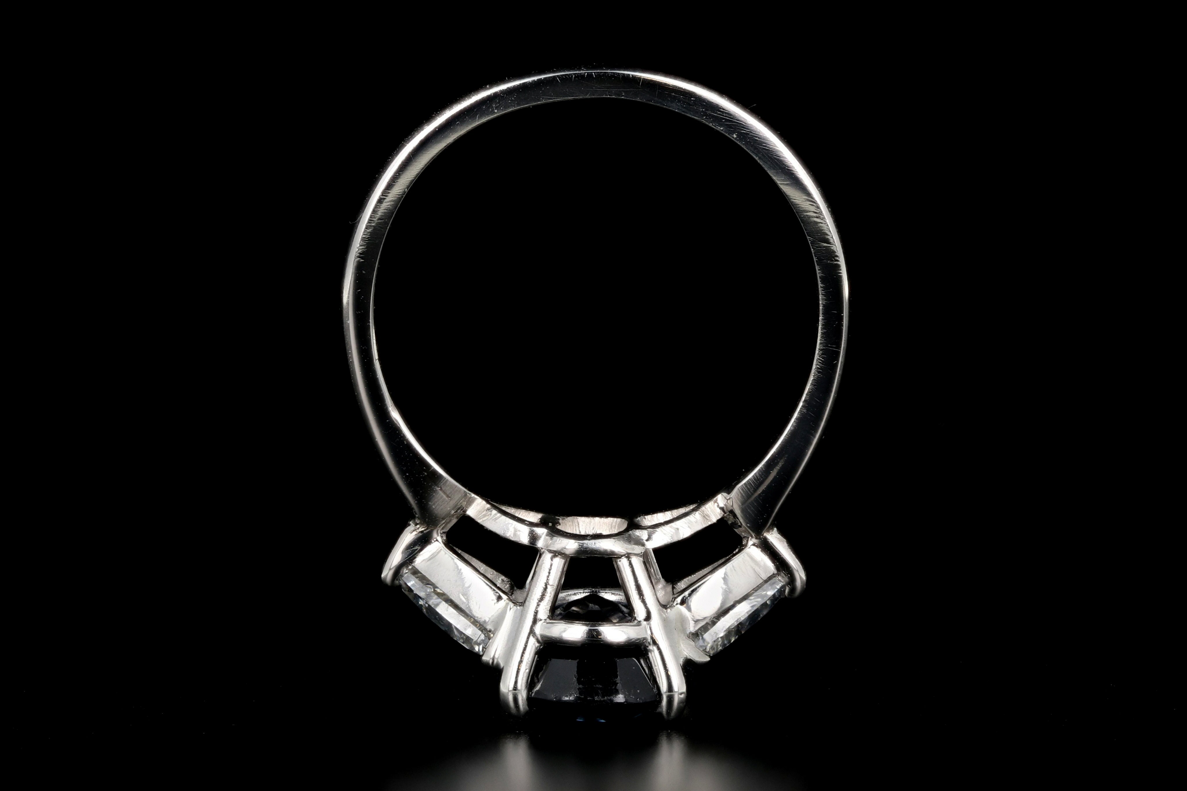 New Platinum 3.30 Carat Natural Ethiopian Sapphire & Trillion Cut Diamond Ring GIA Certified - Queen May