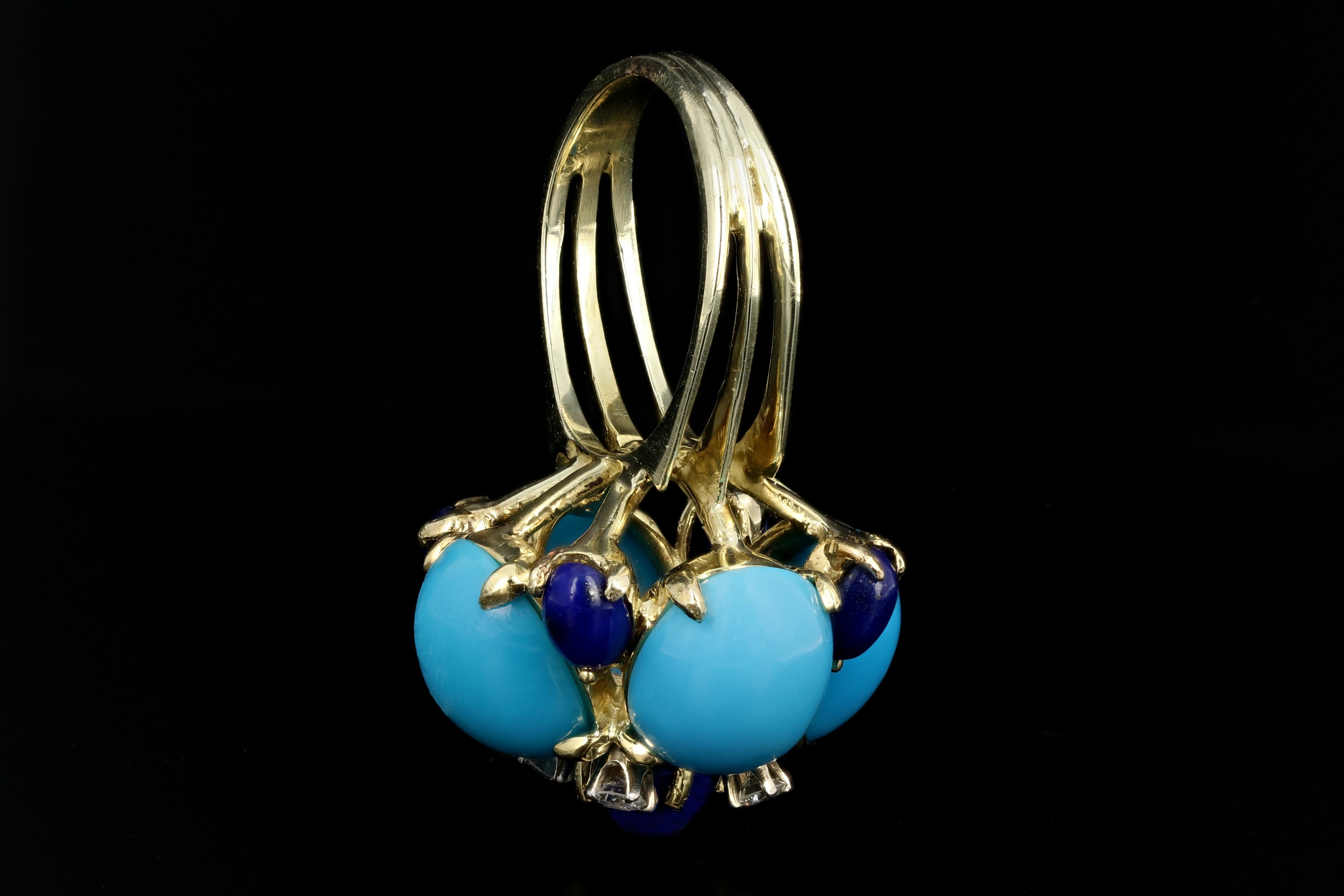 La Triomphe 14K Yellow Gold Turquoise, Lapis, & Diamond Ring - Queen May