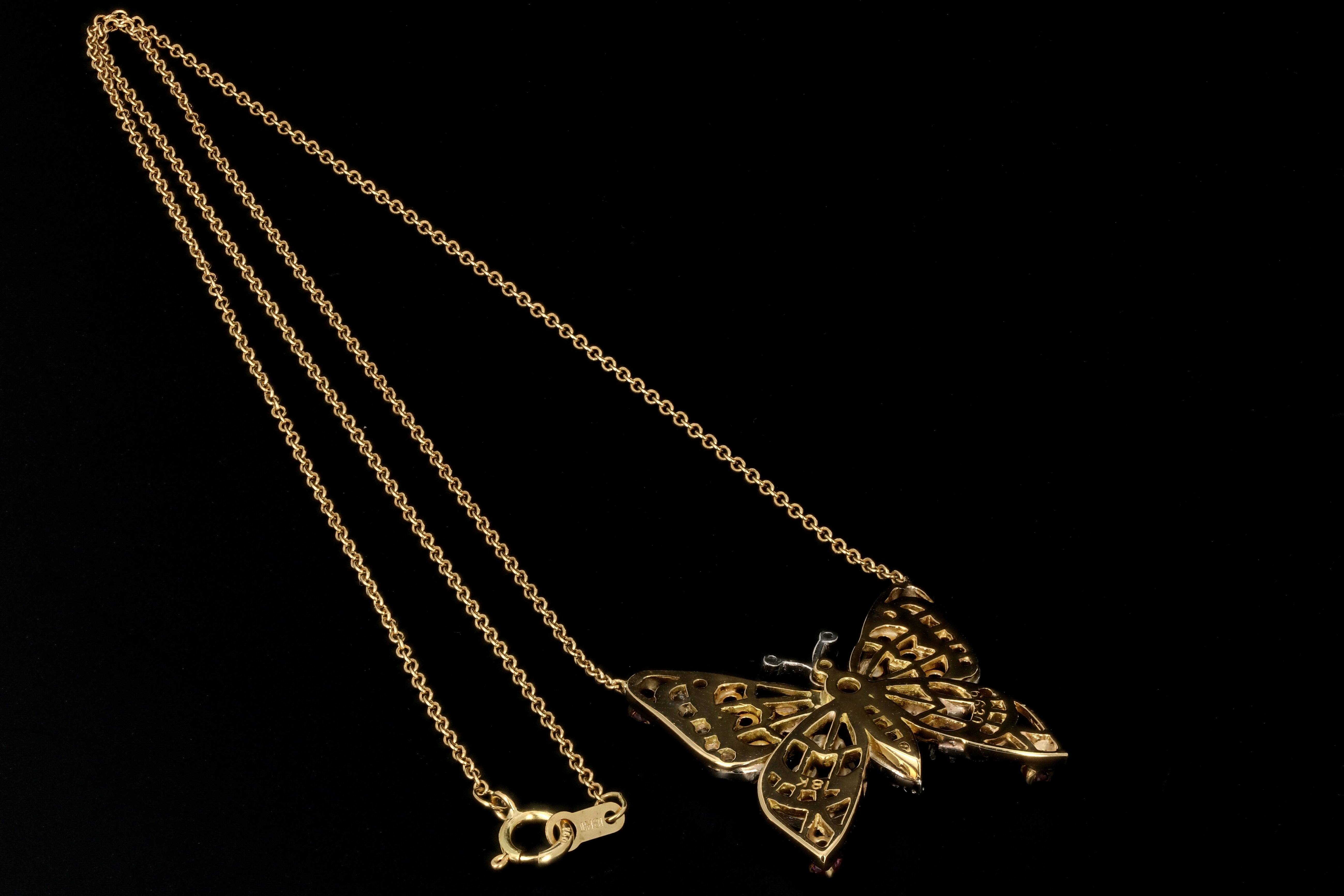 Modern 18K Yellow Gold Butterfly Necklace with .40 Carat Diamonds, Emeralds, Sapphires, and Rubies - Queen May